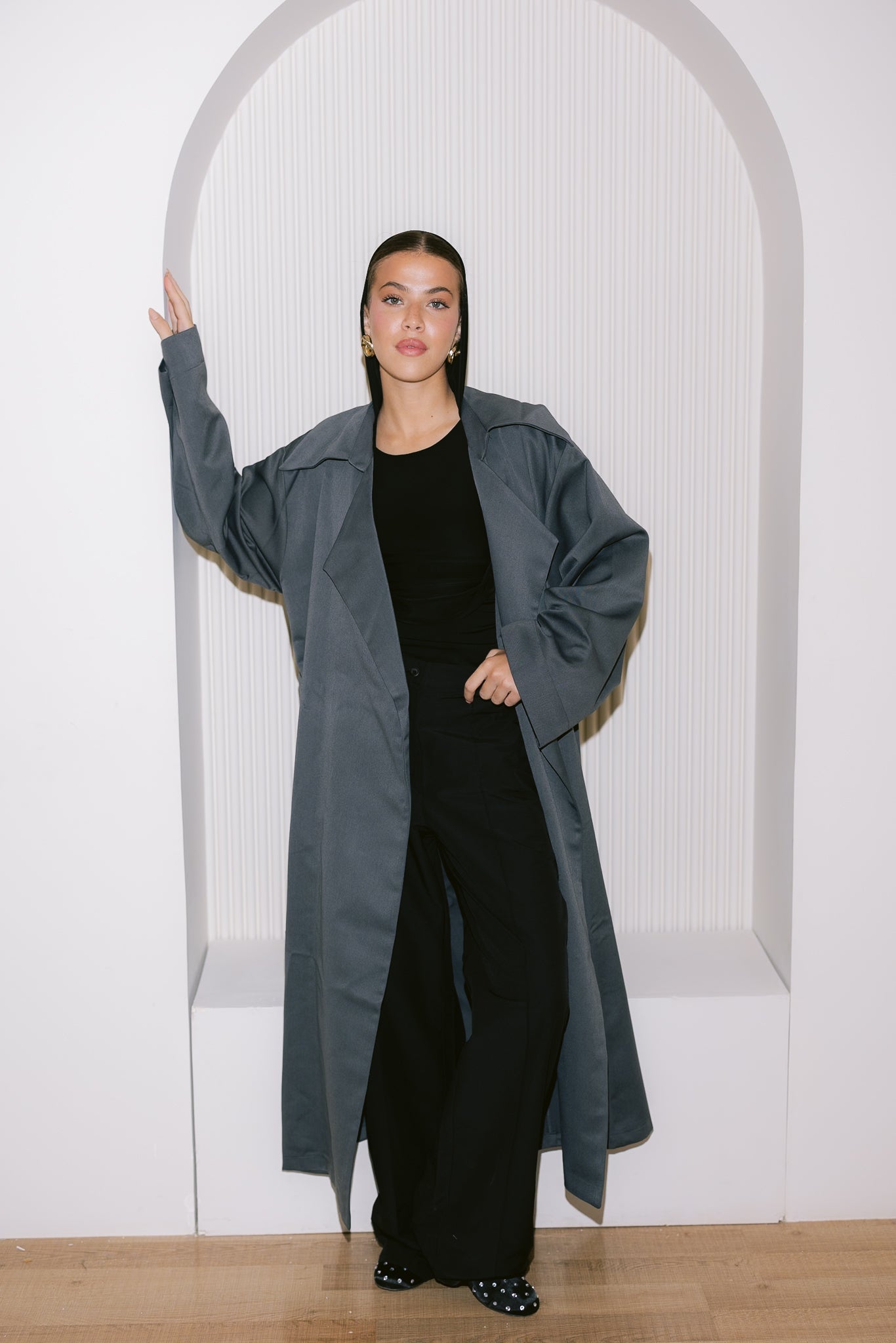 Flowing Trench Coat - Dark Gray