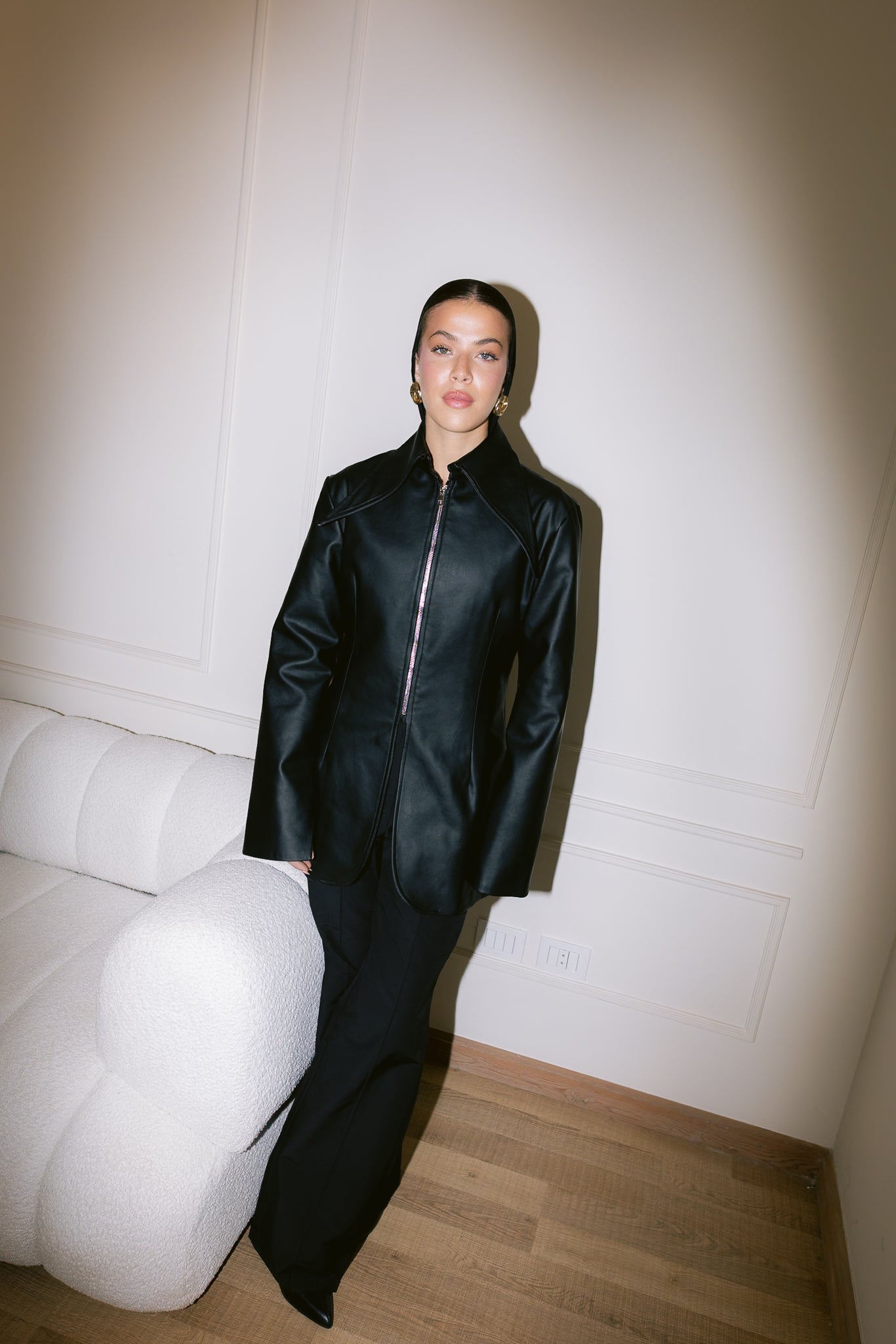 Fitted Leather Jacket - Black
