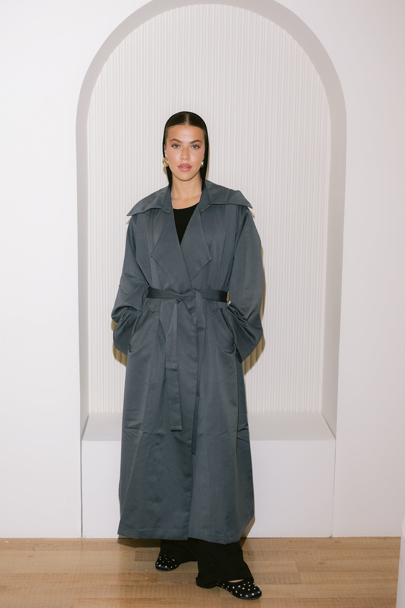 Flowing Trench Coat - Dark Gray