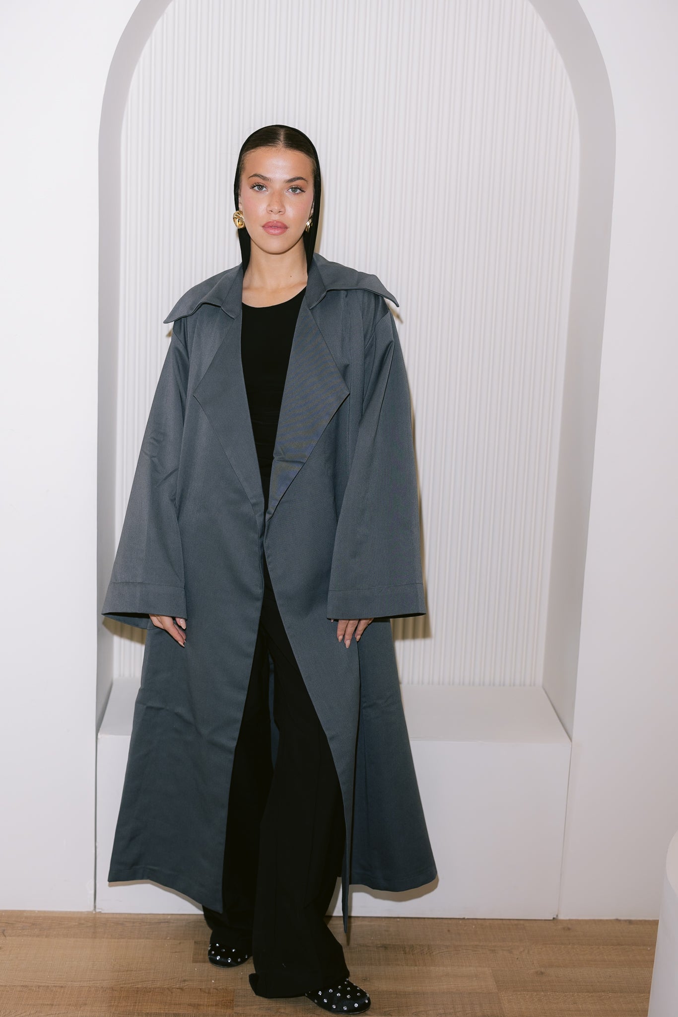Flowing Trench Coat - Dark Gray