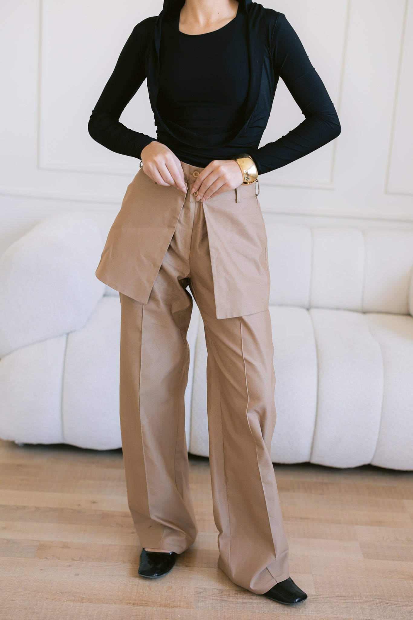 Skirt Layered Pants - Toffee