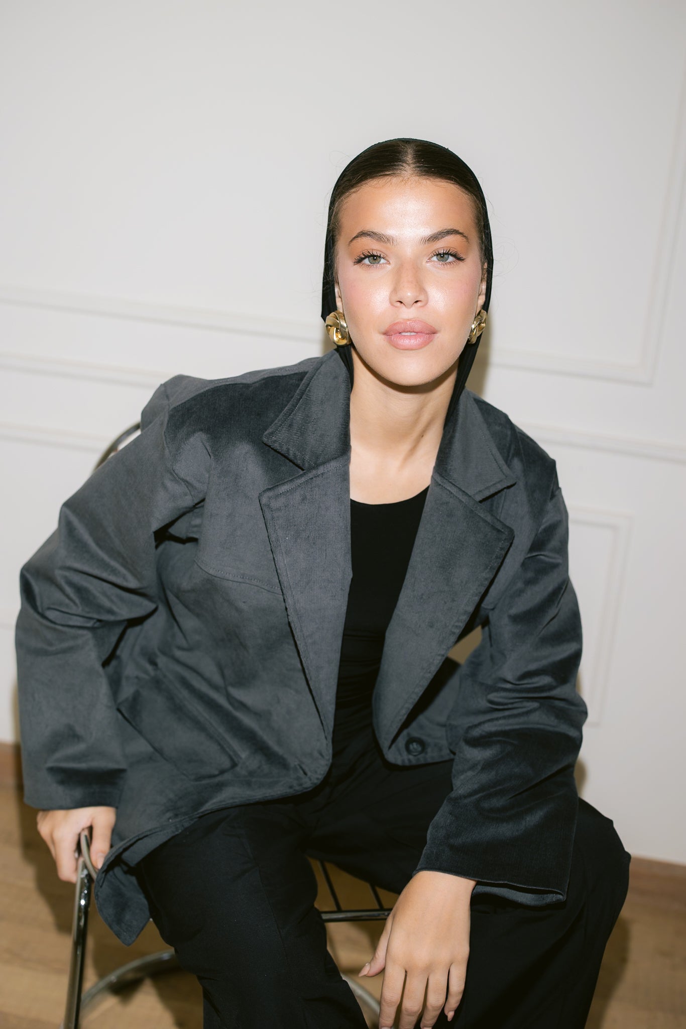 Oversized Suede Blazer - Gray