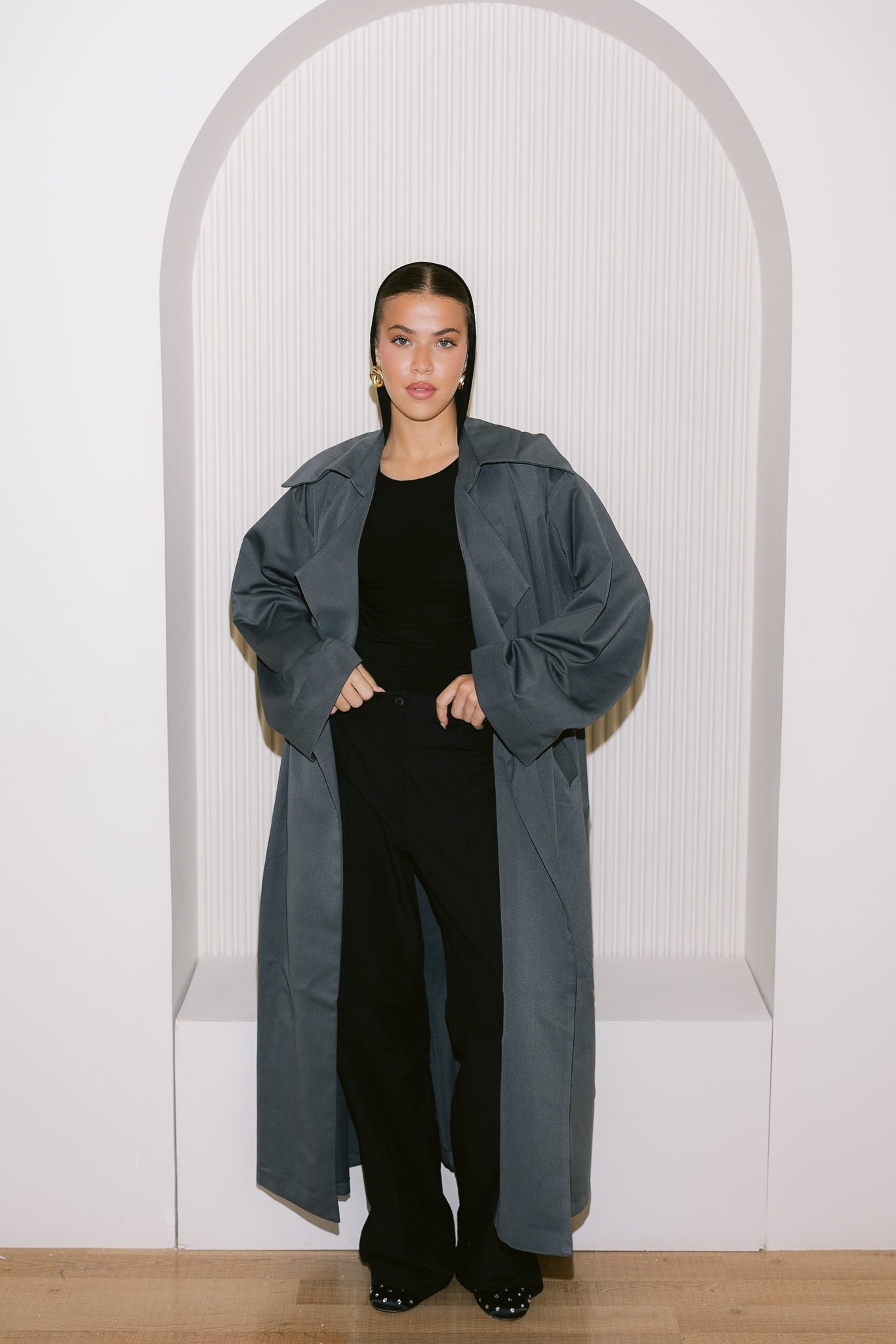 Flowing Trench Coat - Dark Gray