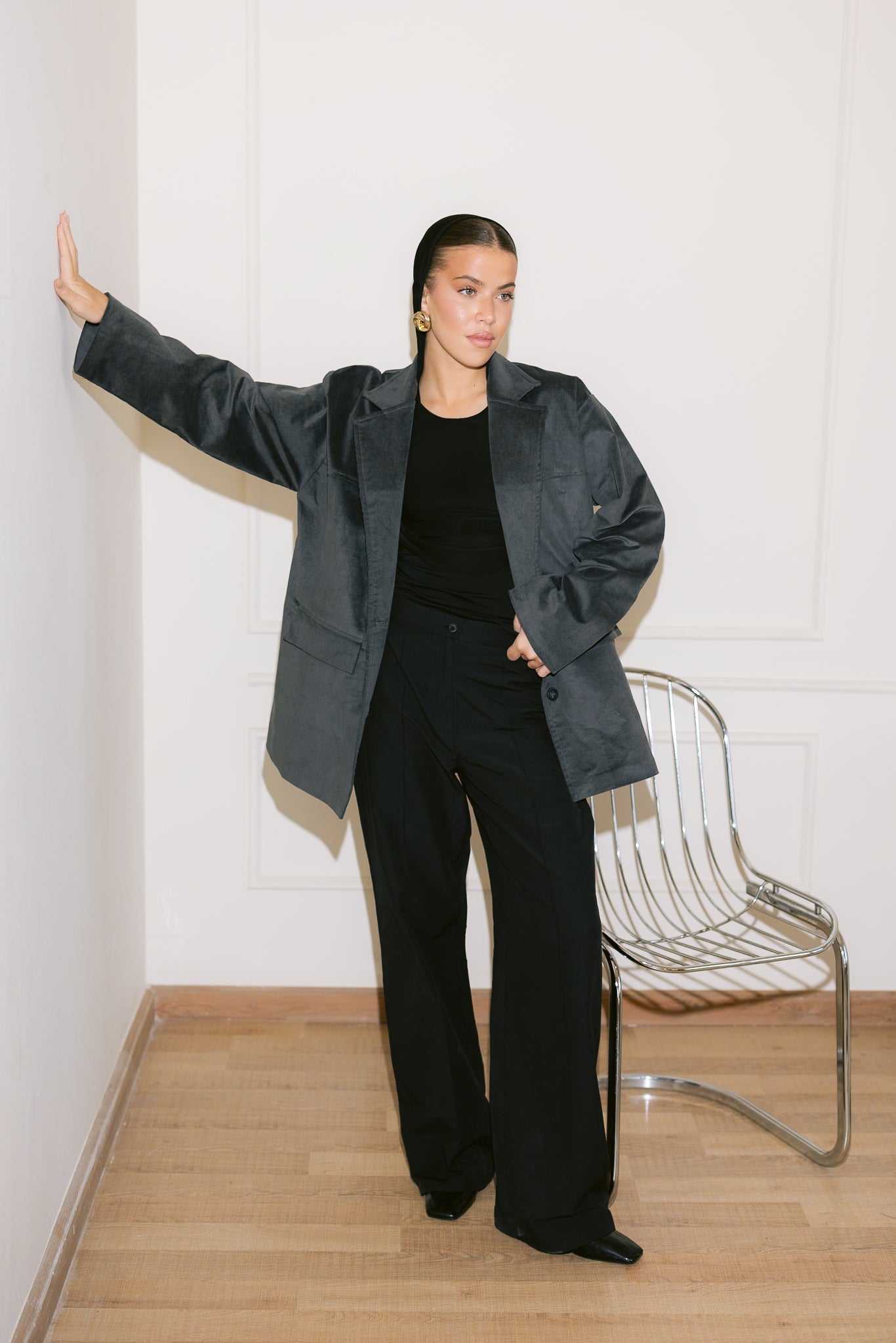 Oversized Suede Blazer - Gray