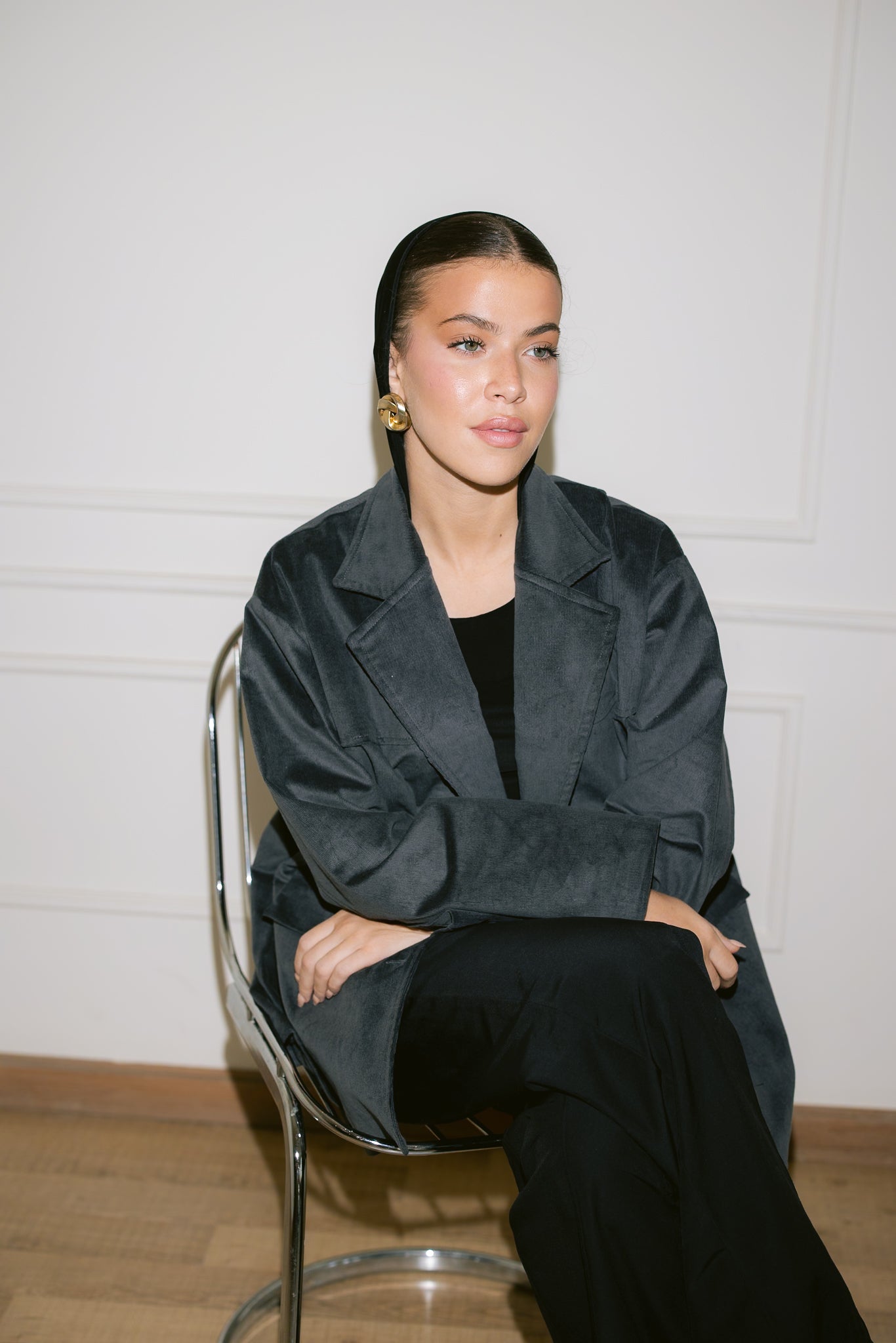 Oversized Suede Blazer - Gray