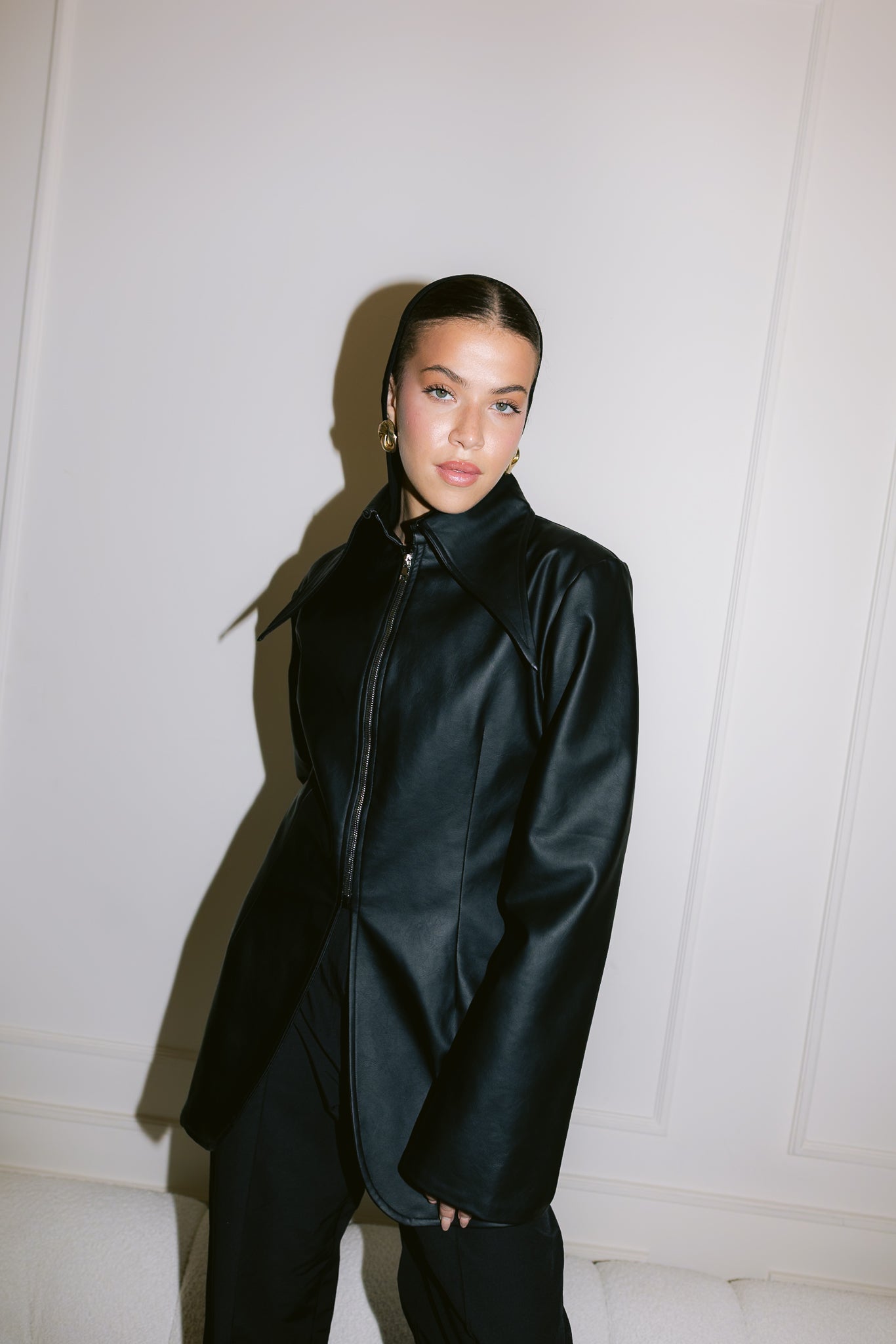 Fitted Leather Jacket - Black