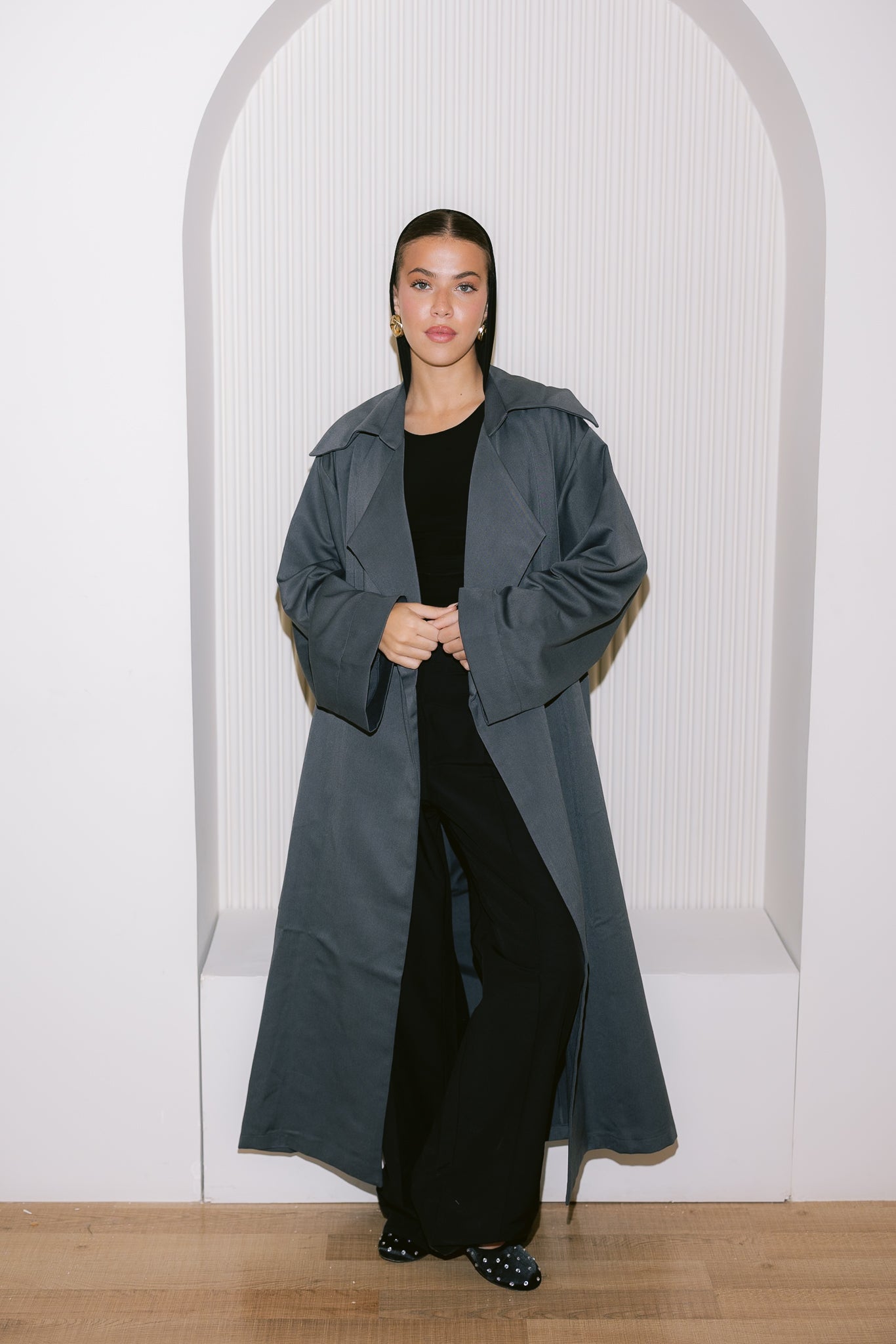 Flowing Trench Coat - Dark Gray
