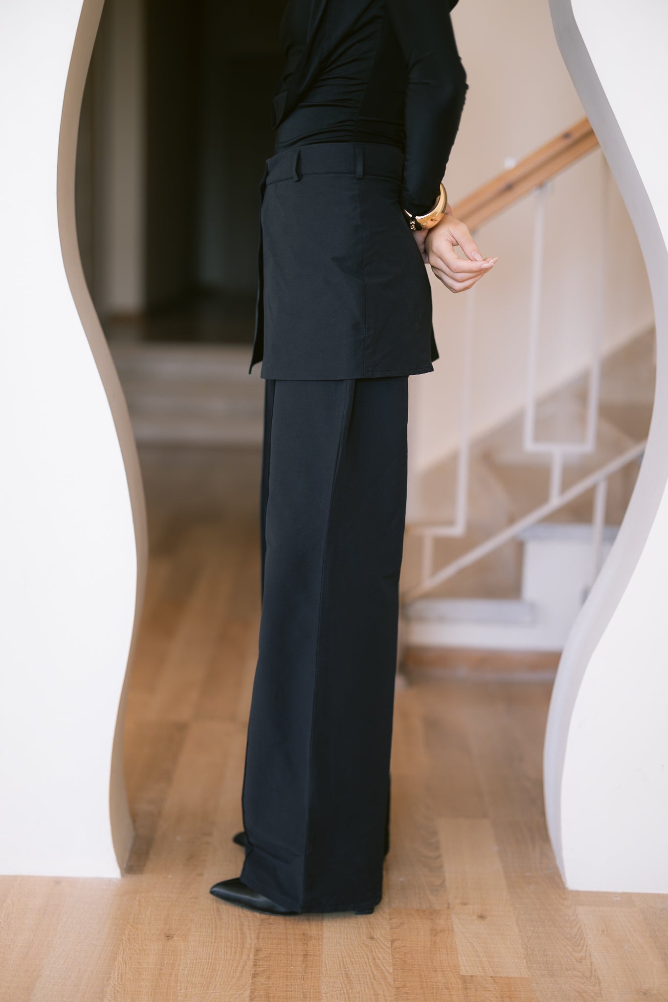 Skirt Layered Pants - Black