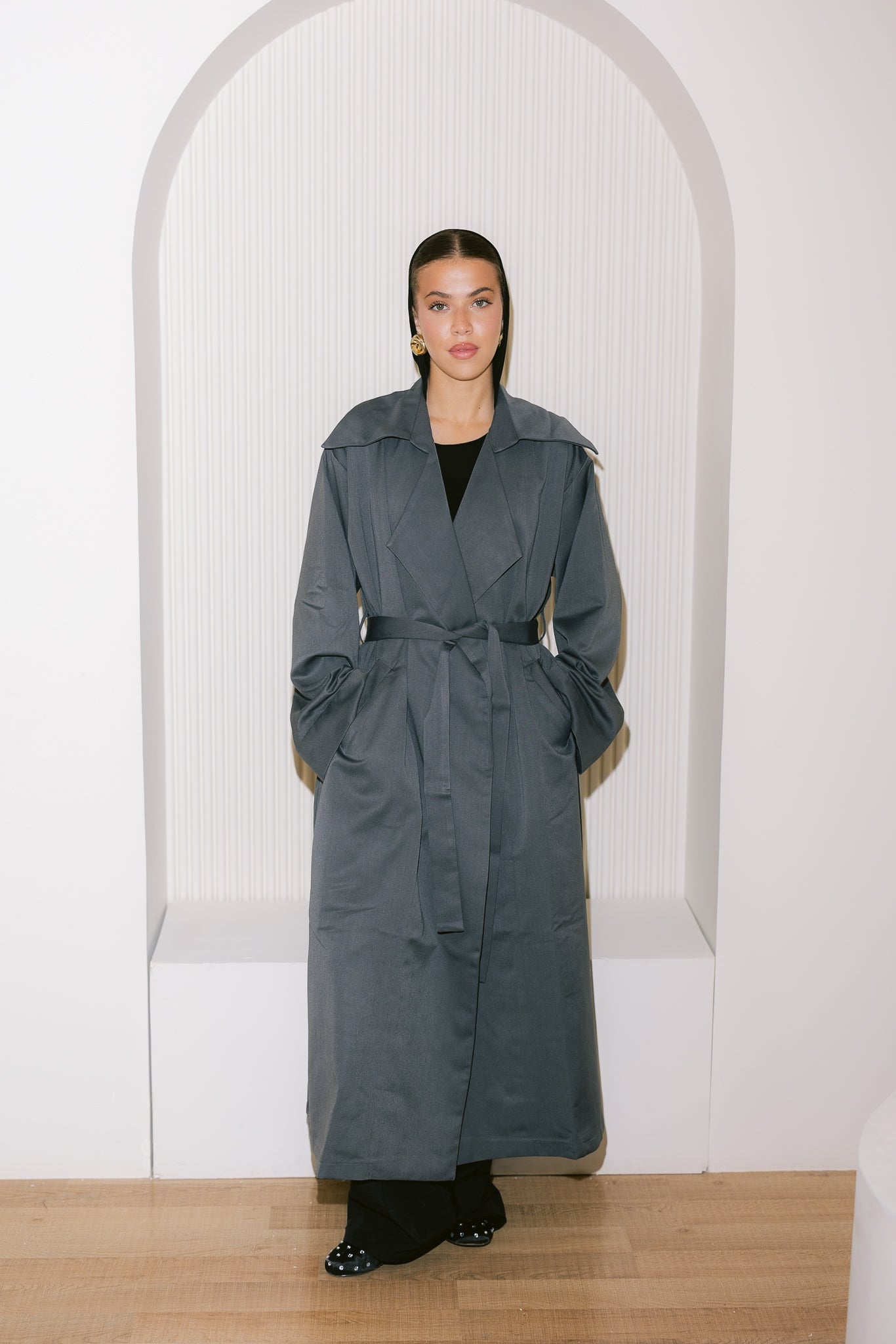 Flowing Trench Coat - Dark Gray