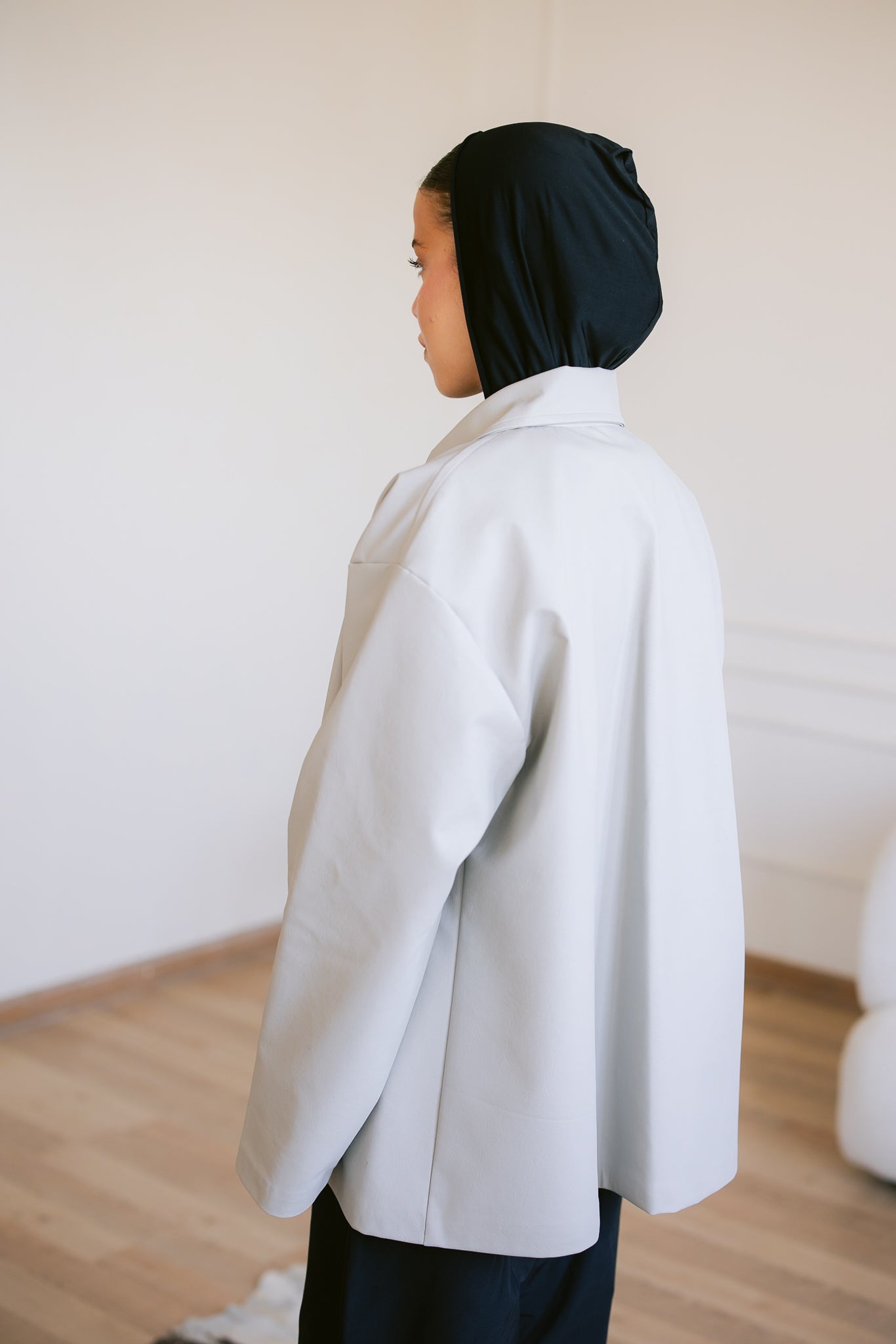 Oversized Straight Leather Jacket - Greige
