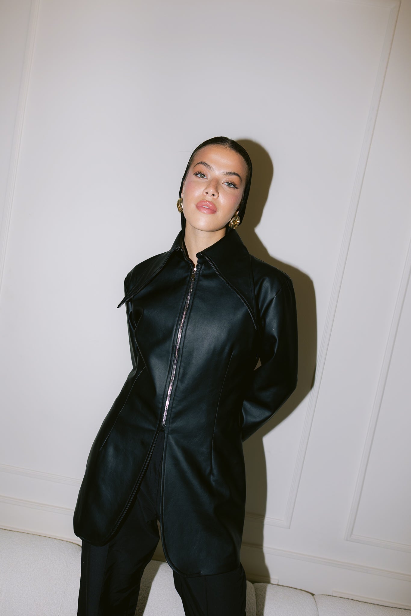 Fitted Leather Jacket - Black