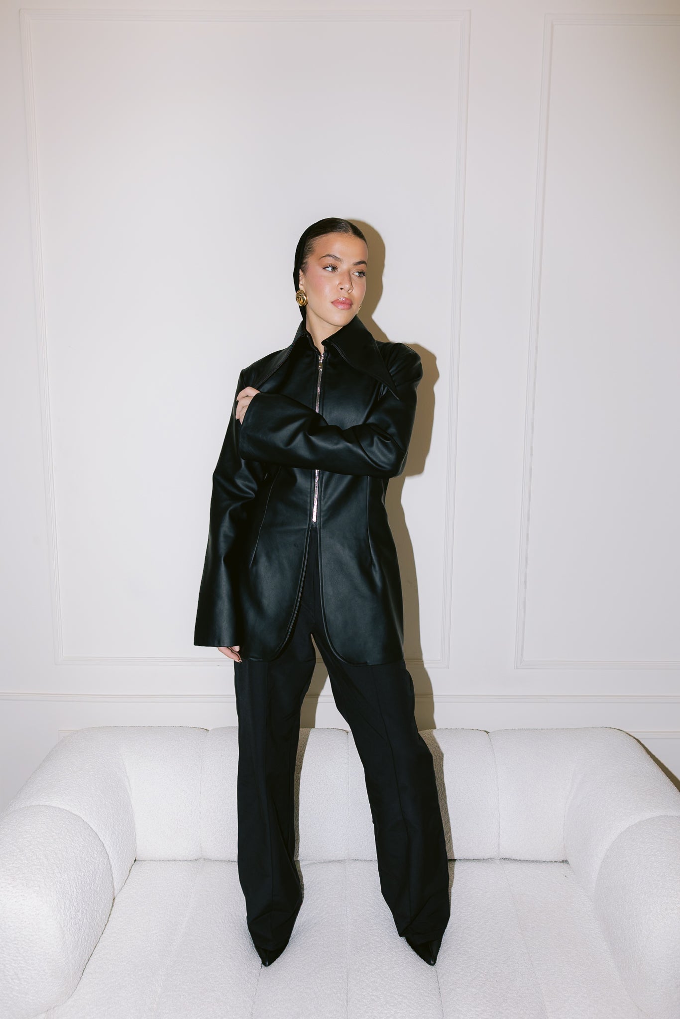 Fitted Leather Jacket - Black