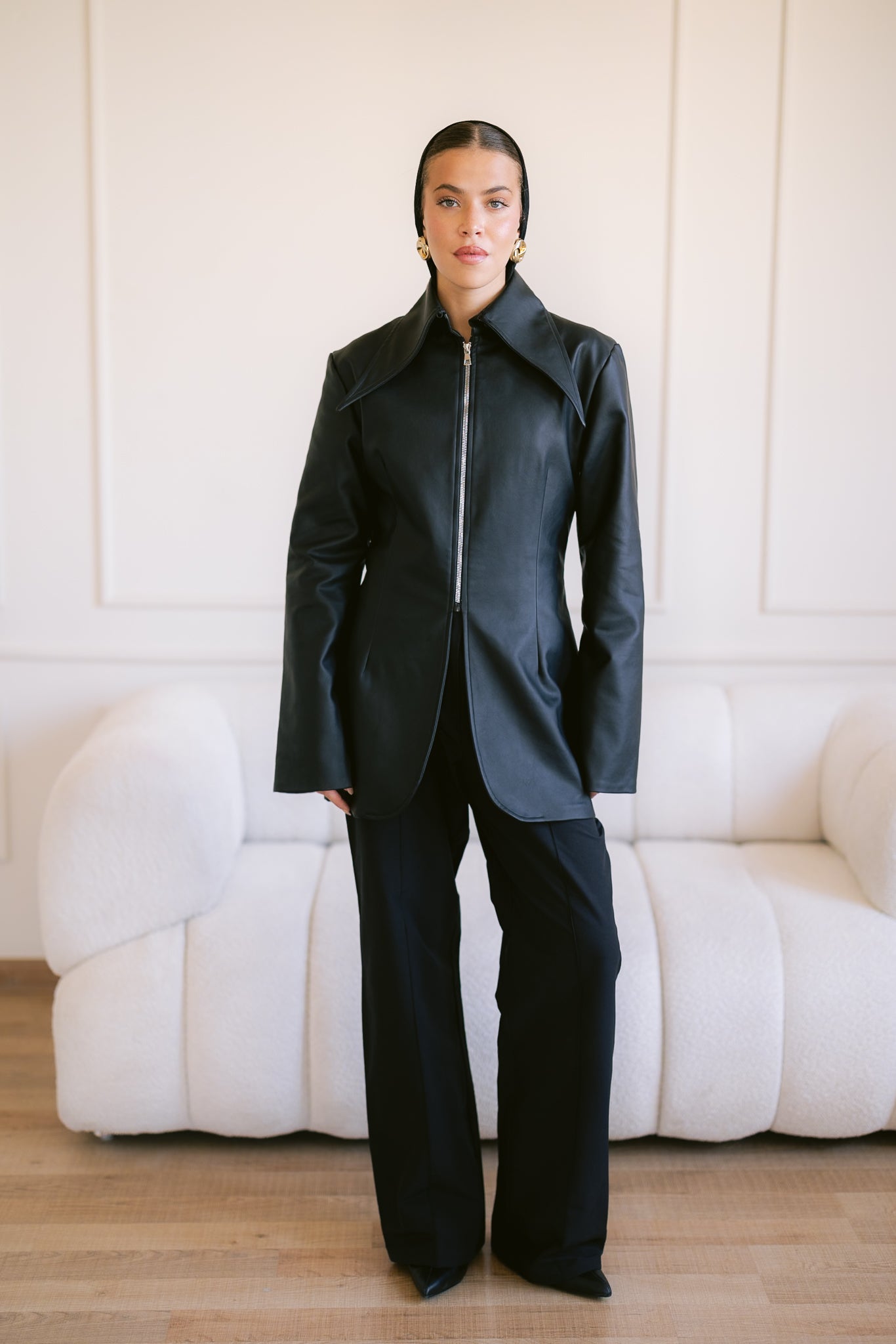Fitted Leather Jacket - Black