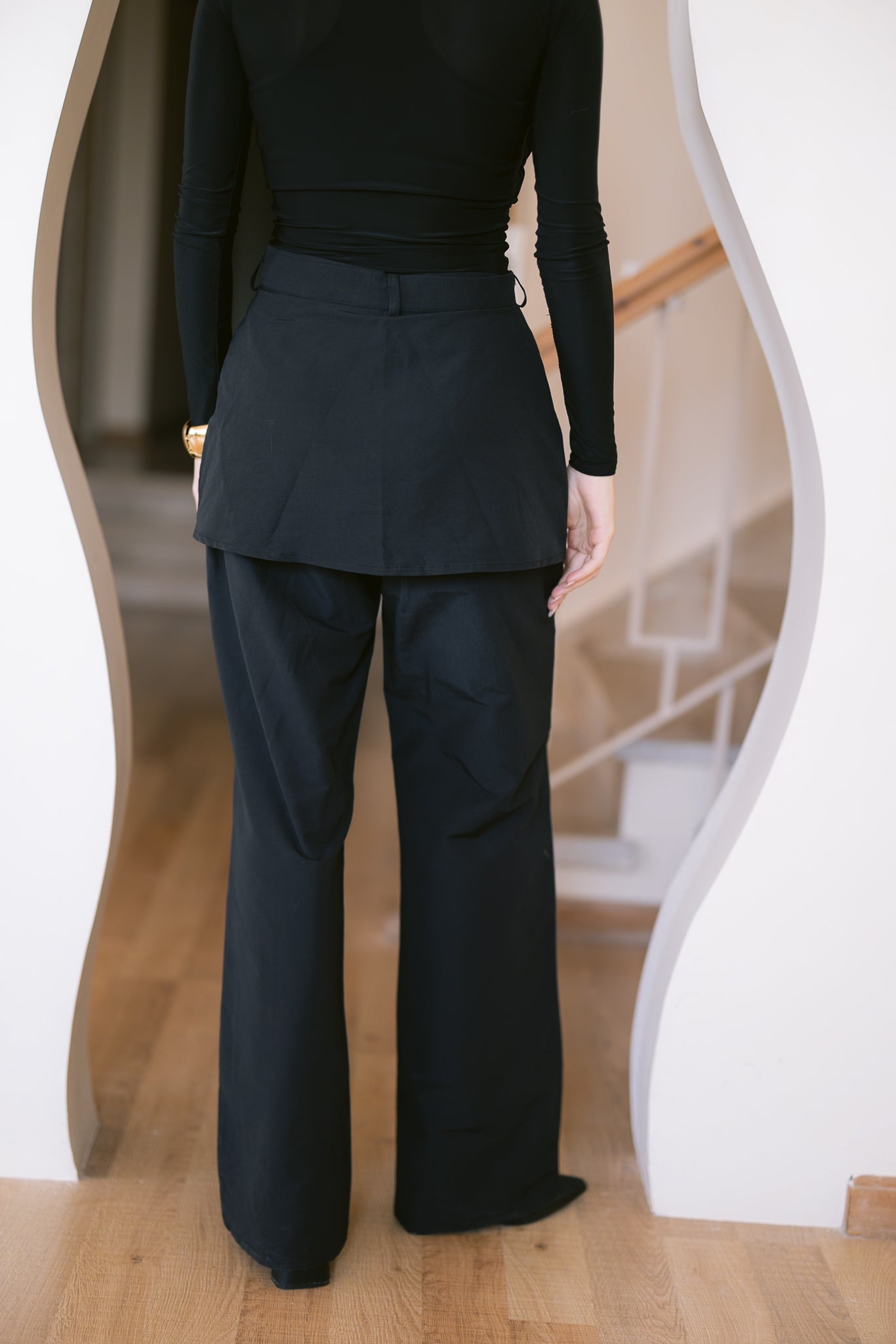 Skirt Layered Pants - Black