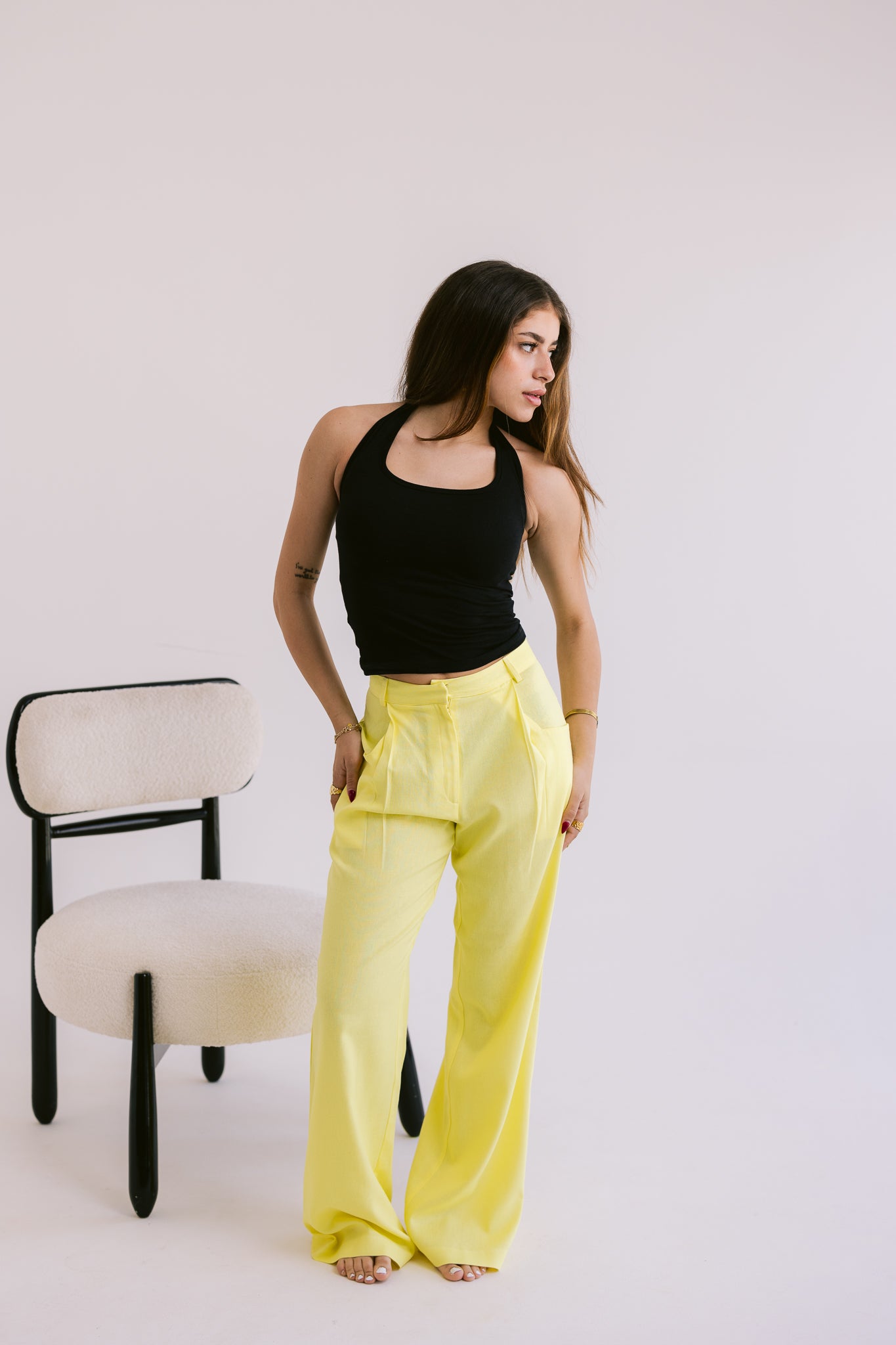 Flowing Linen Trousers - Yellow