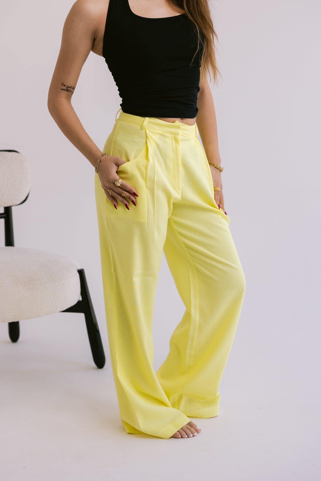 Flowing Linen Trousers - Yellow