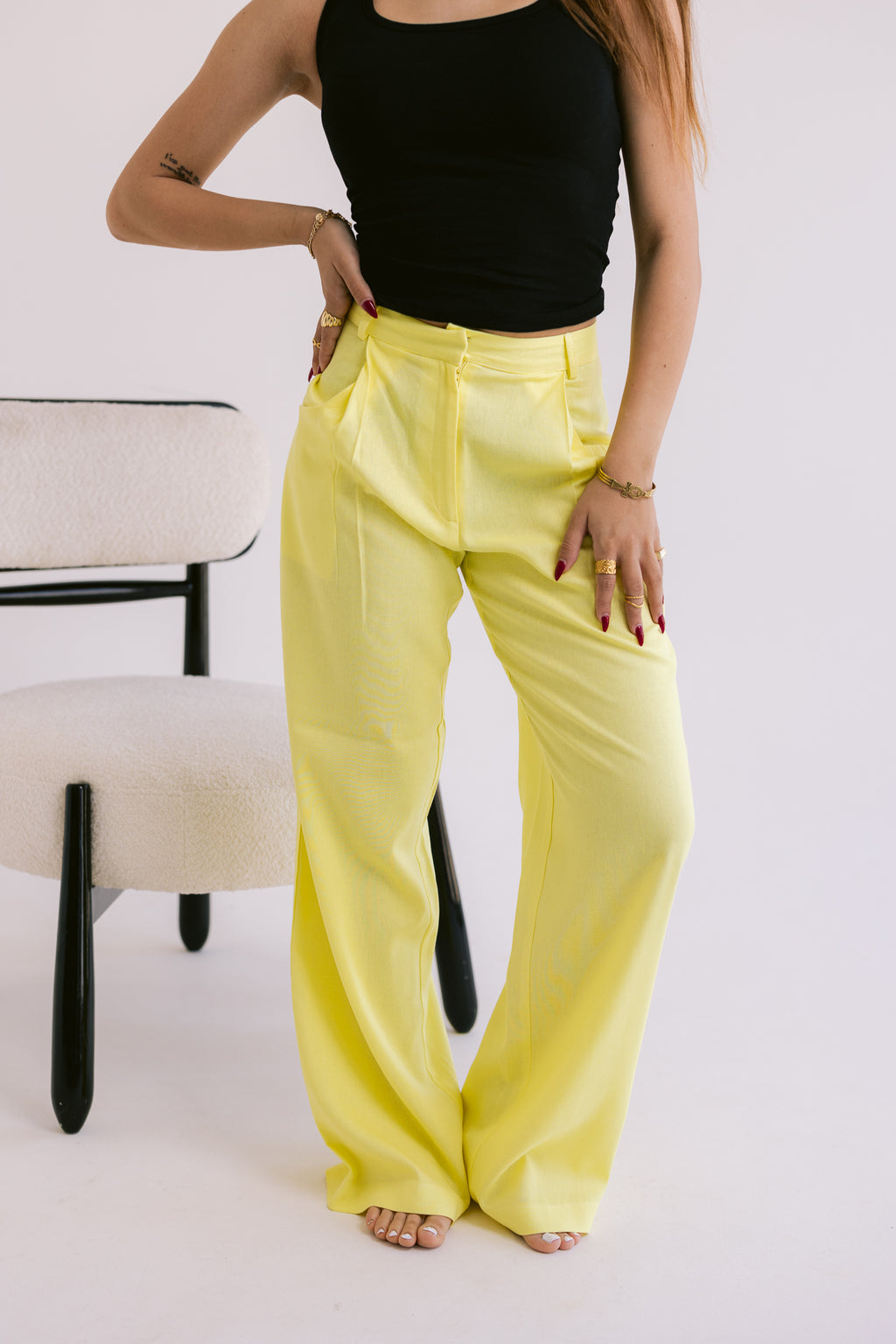 Flowing Linen Trousers - Yellow