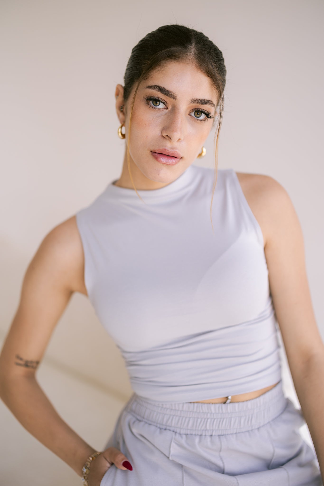 Mock Neck Top - Light Grey
