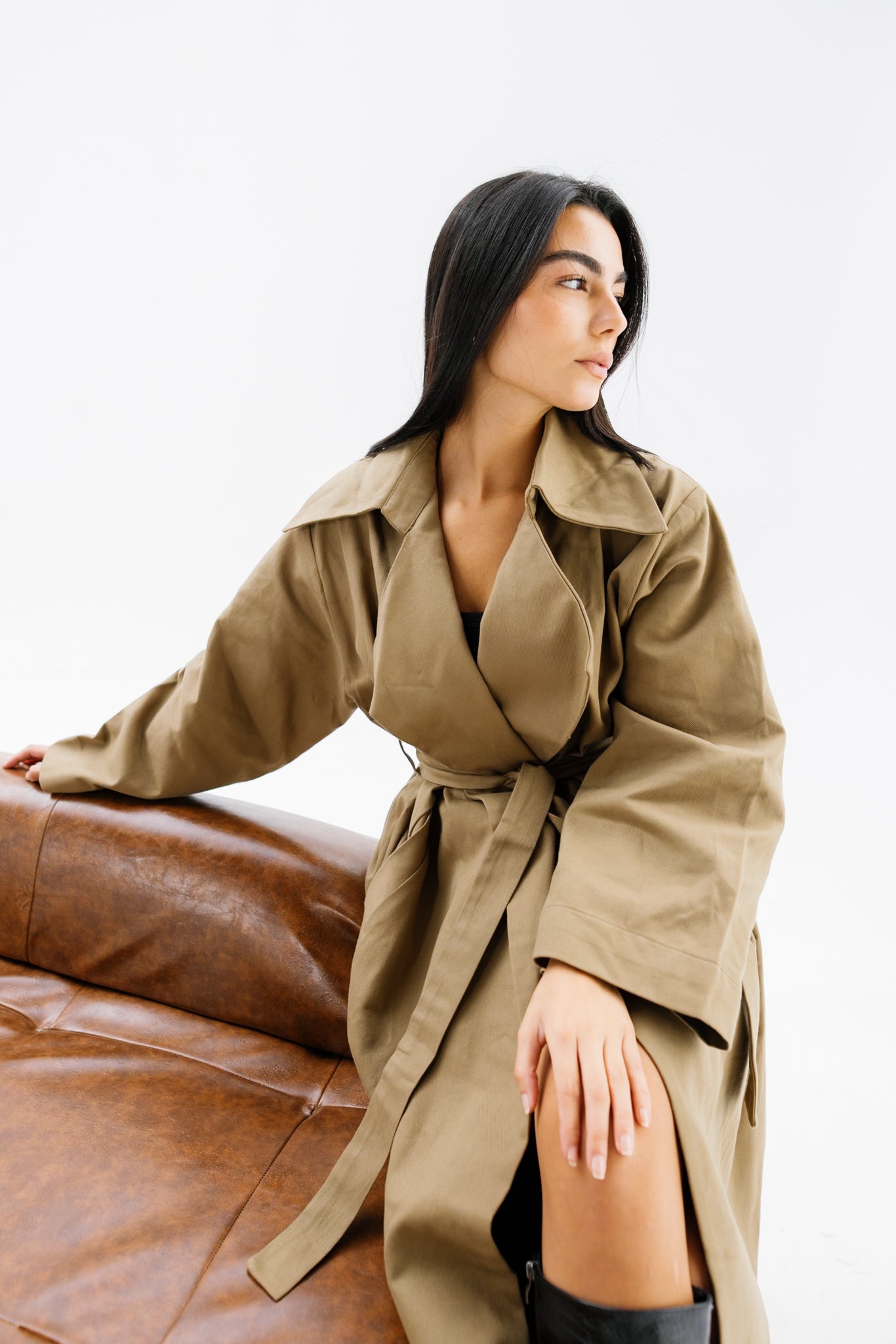 Flowing Trench Coat - Olive