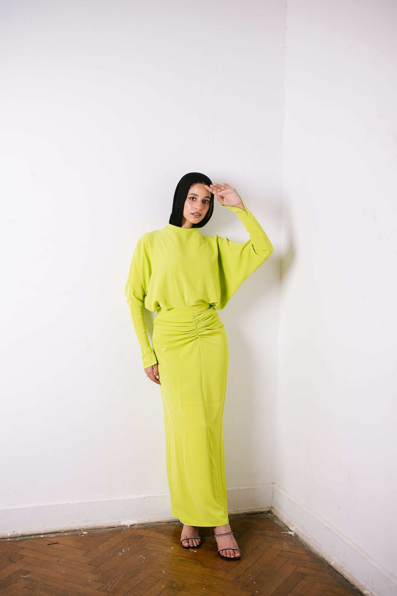Ruched Maxi Skirt - Apple Green