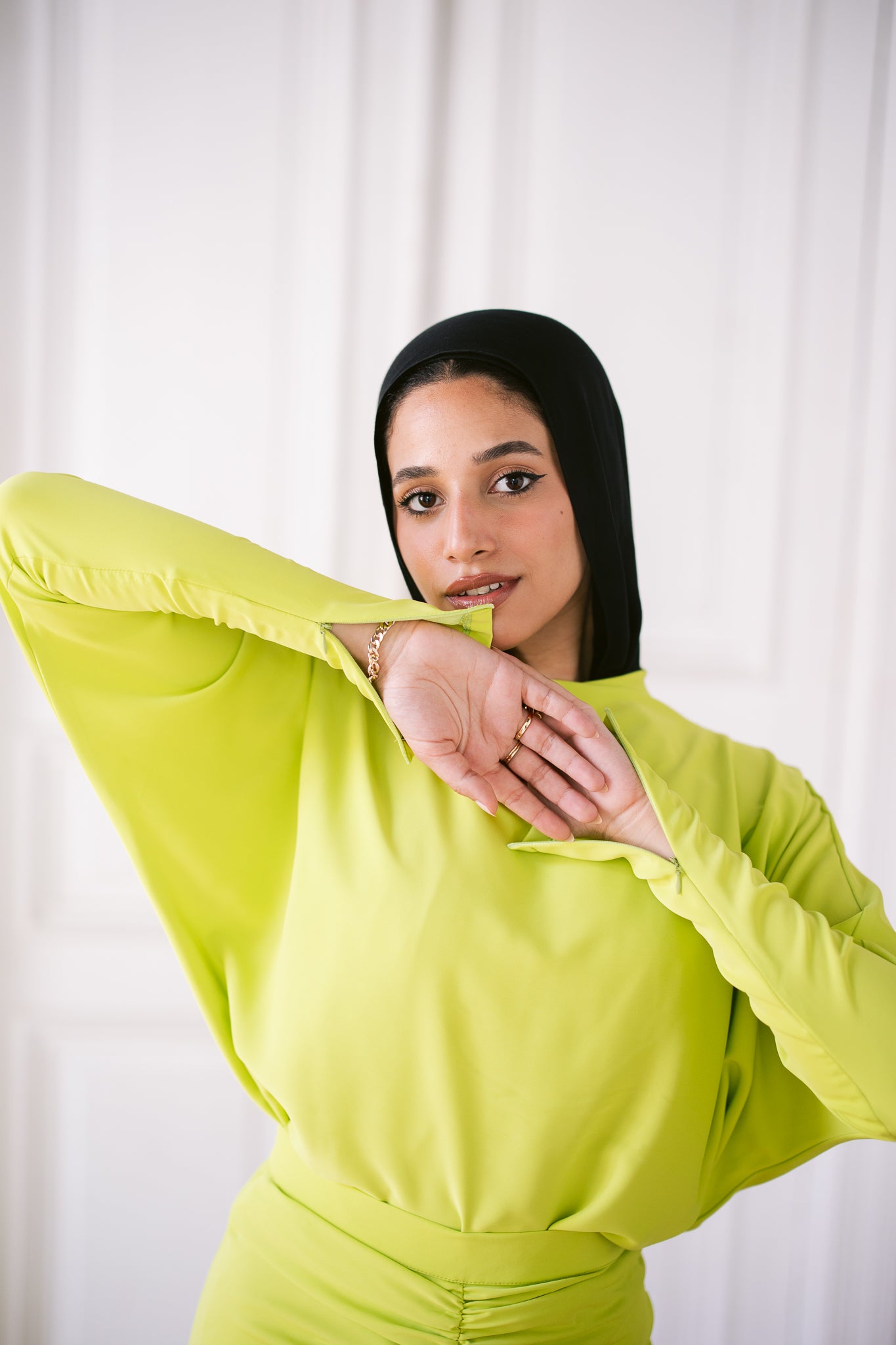 Long Sleeve top with Pleats - Apple Green