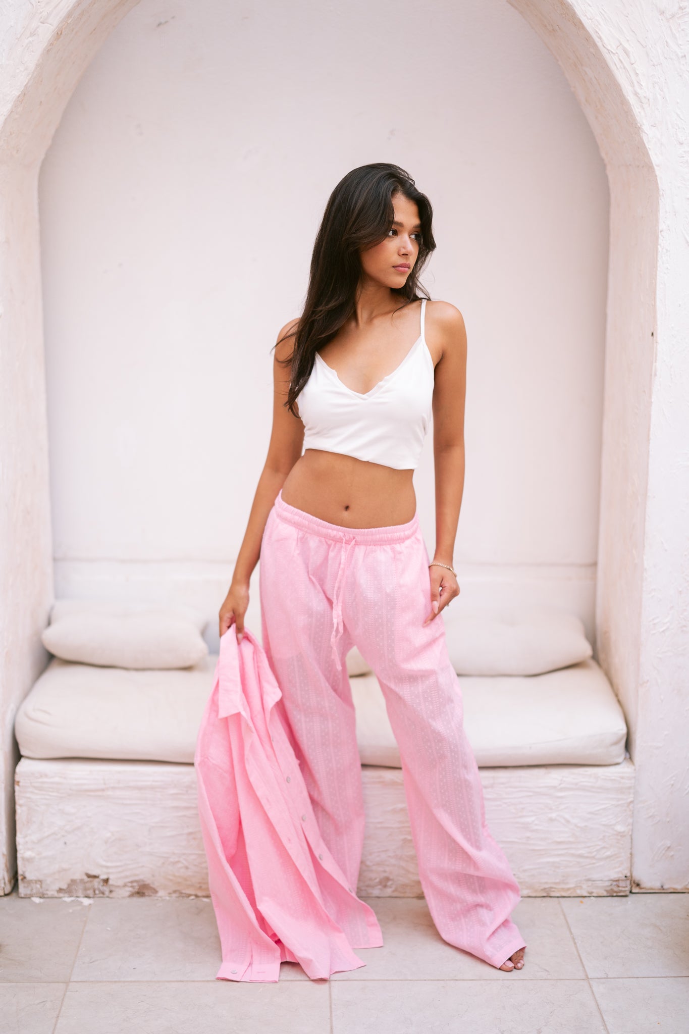 Pointelle Knit Trousers in Pink