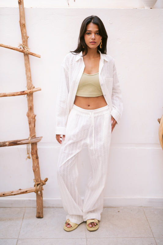 Pointelle Knit Trousers in White