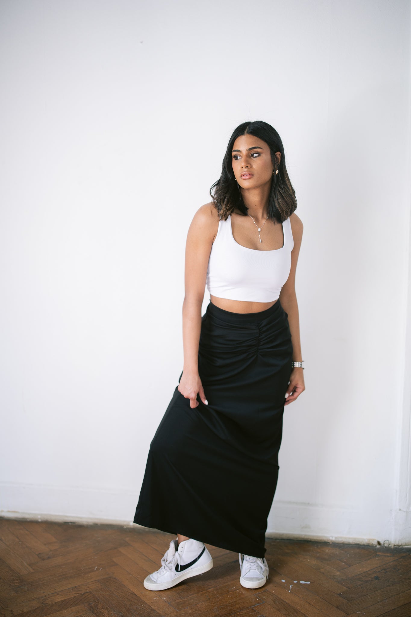 Ruched Maxi Skirt - Black