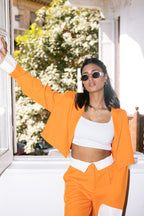 Fold-Over Waist Suit Pants - Coral Orange