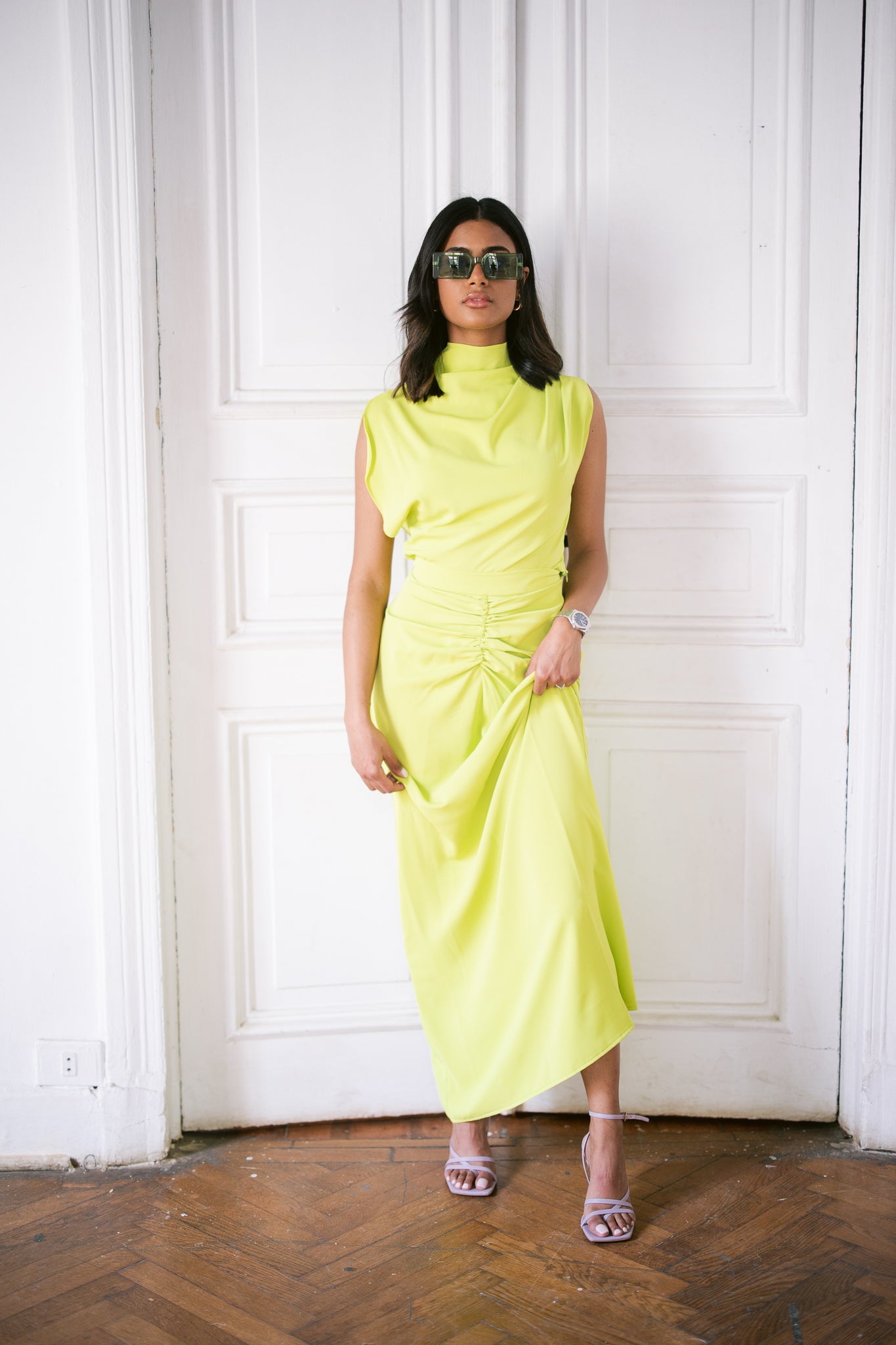 Ruched Maxi Skirt - Apple Green