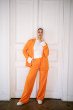 Fold-Over Waist Suit Pants - Coral Orange