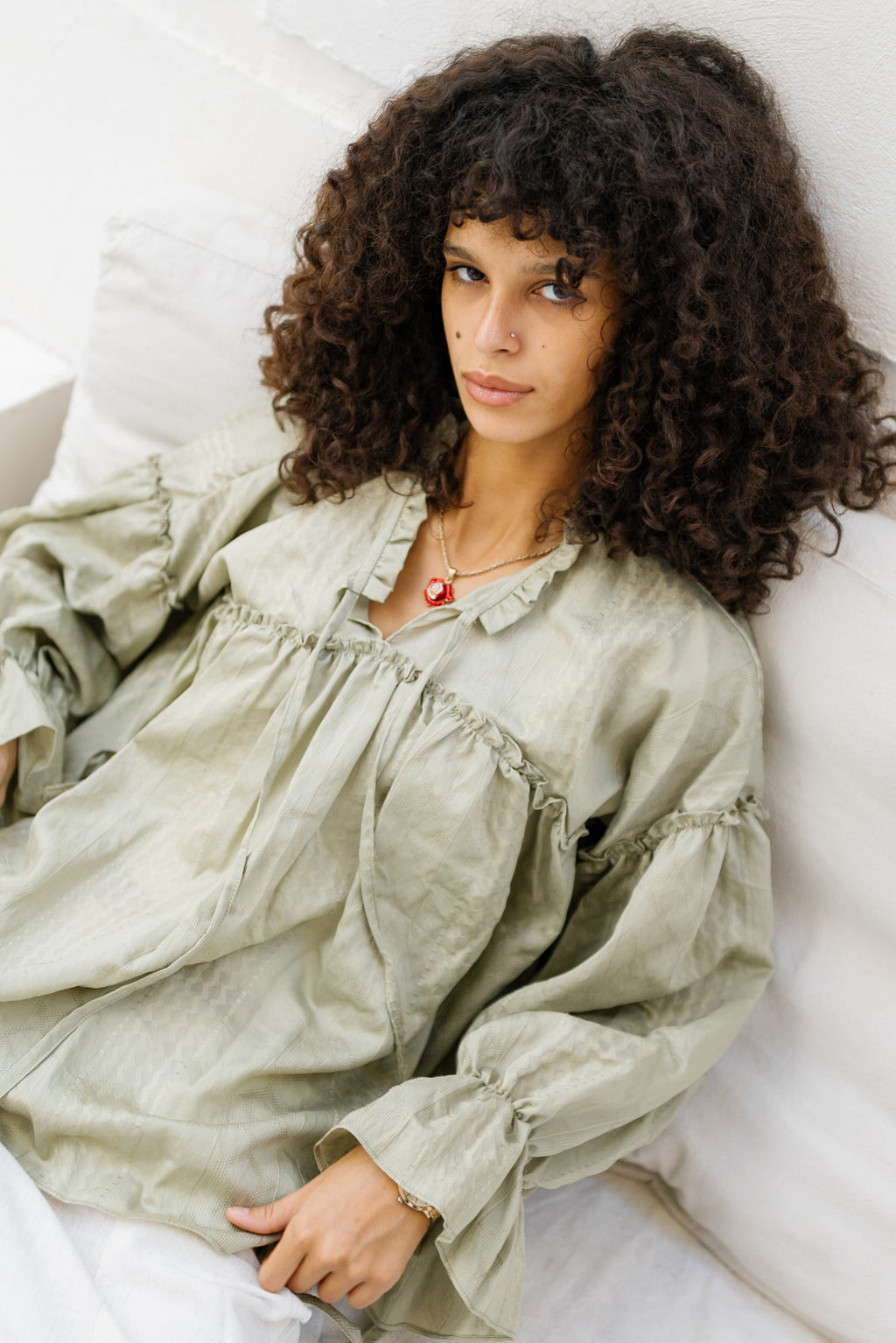 Sea Ruffle Blouse - Pistachio