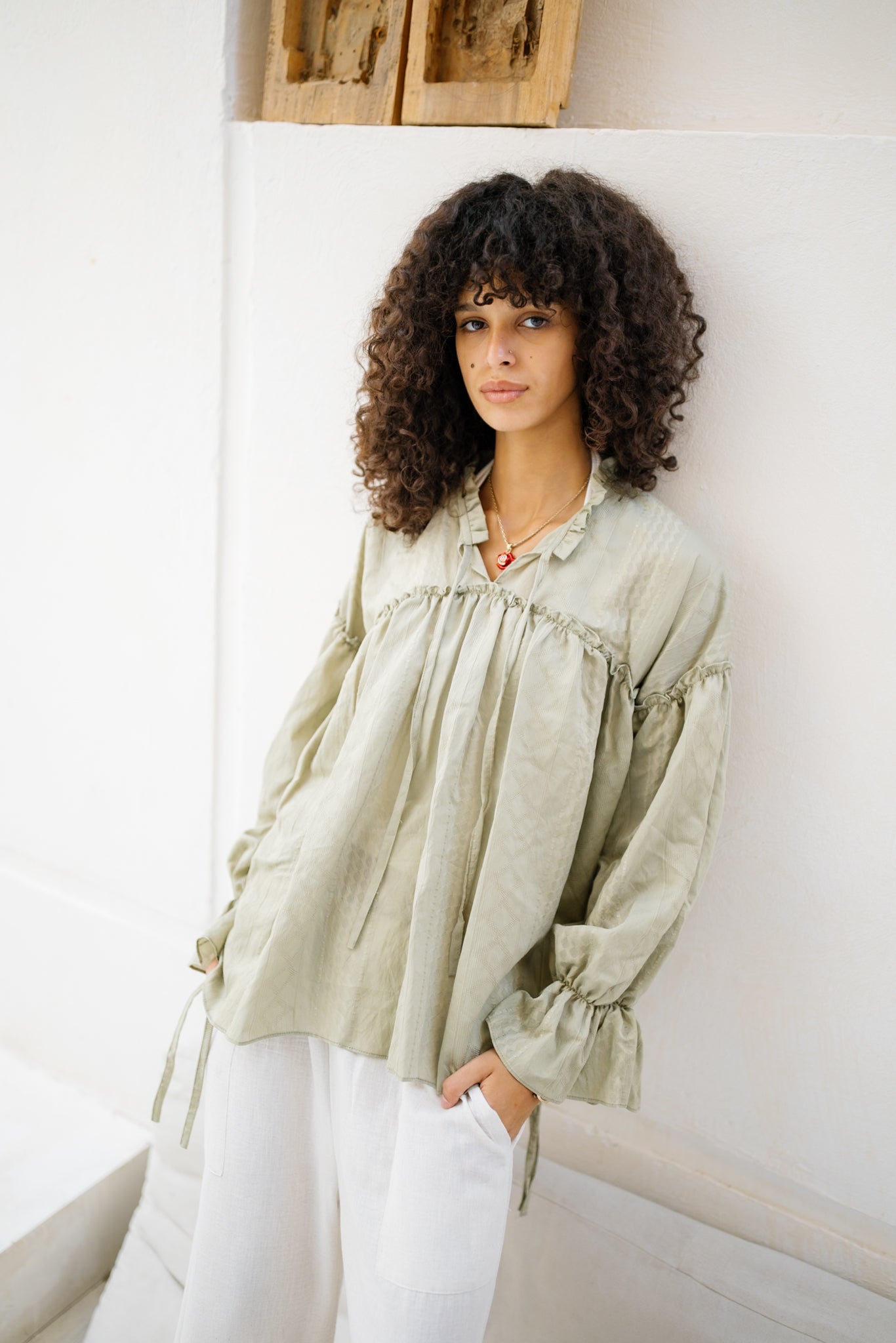 Sea Ruffle Blouse - Pistachio