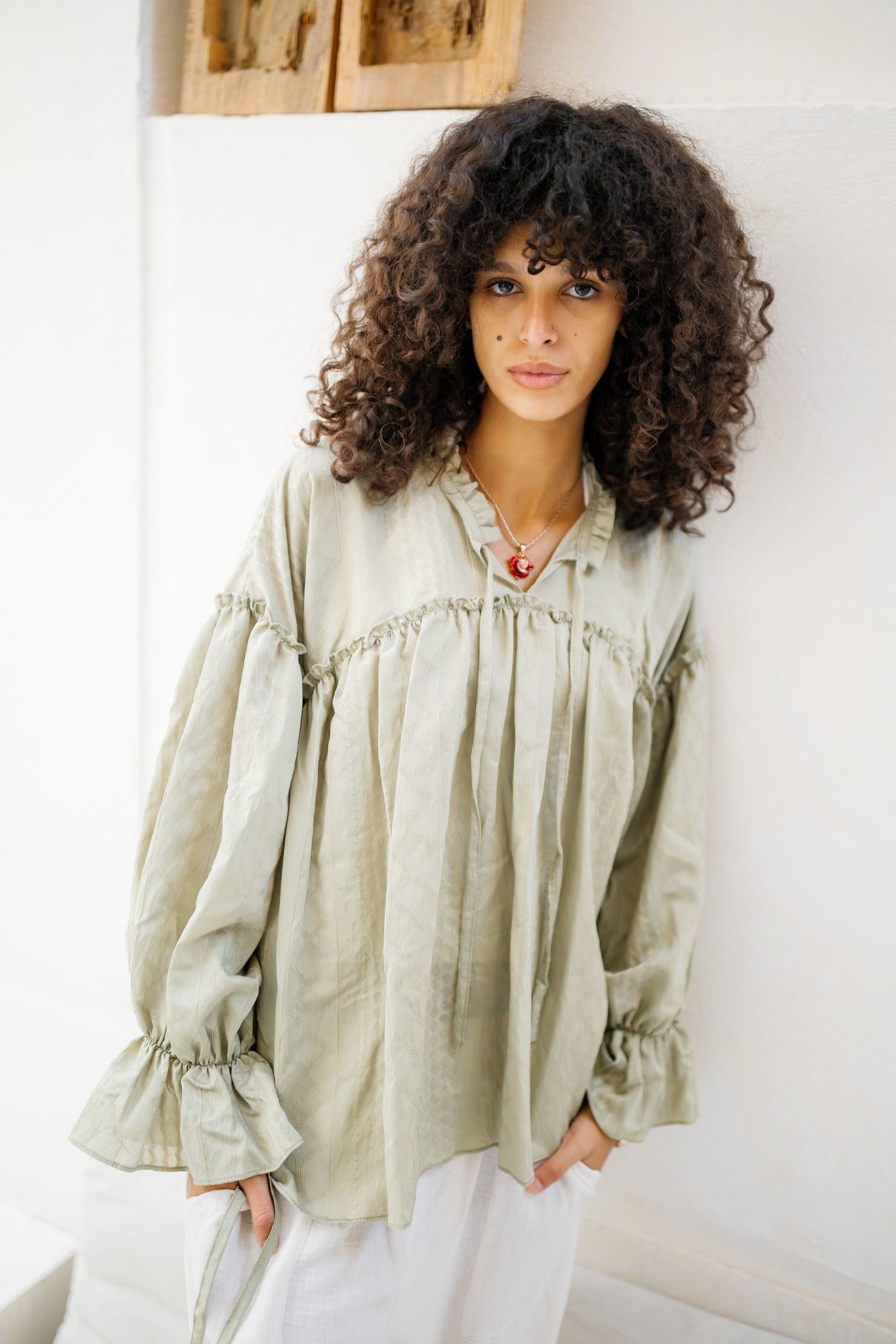 Sea Ruffle Blouse - Pistachio