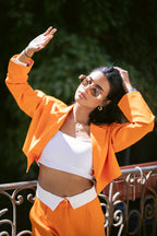 Cropped Dad Blazer - Coral Orange