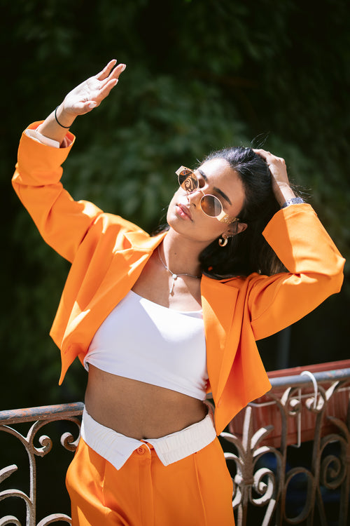 Cropped Dad Blazer - Coral Orange