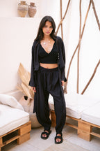 Linen Shirt & Pants Co-Ord in Black