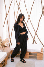 Linen Shirt & Pants Co-Ord in Black