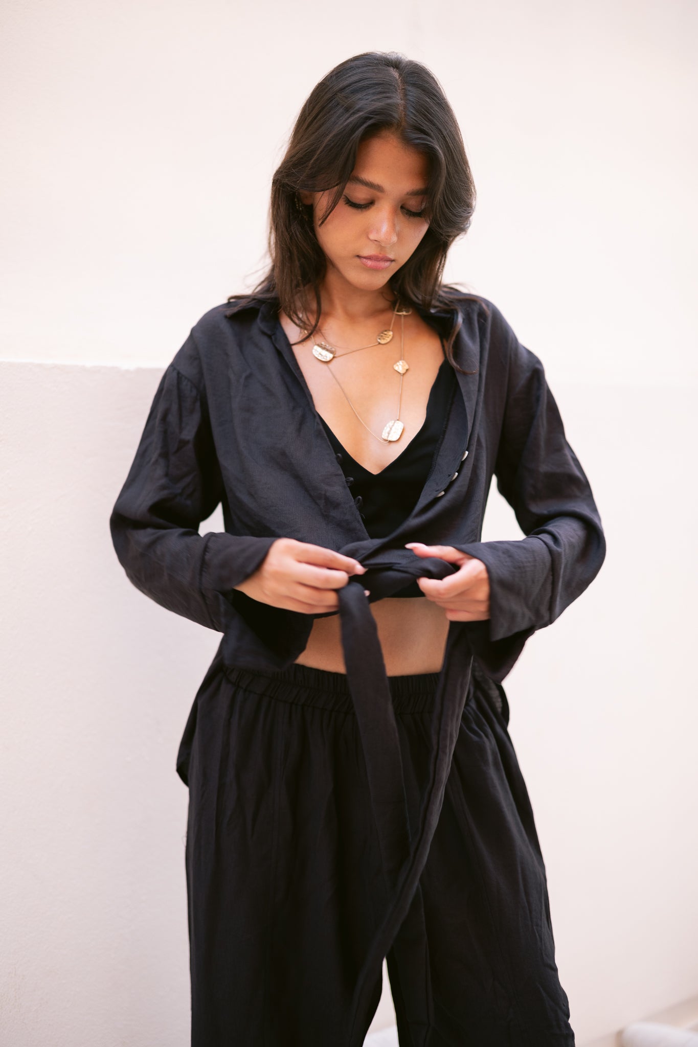 Linen Shirt & Pants Co-Ord in Black