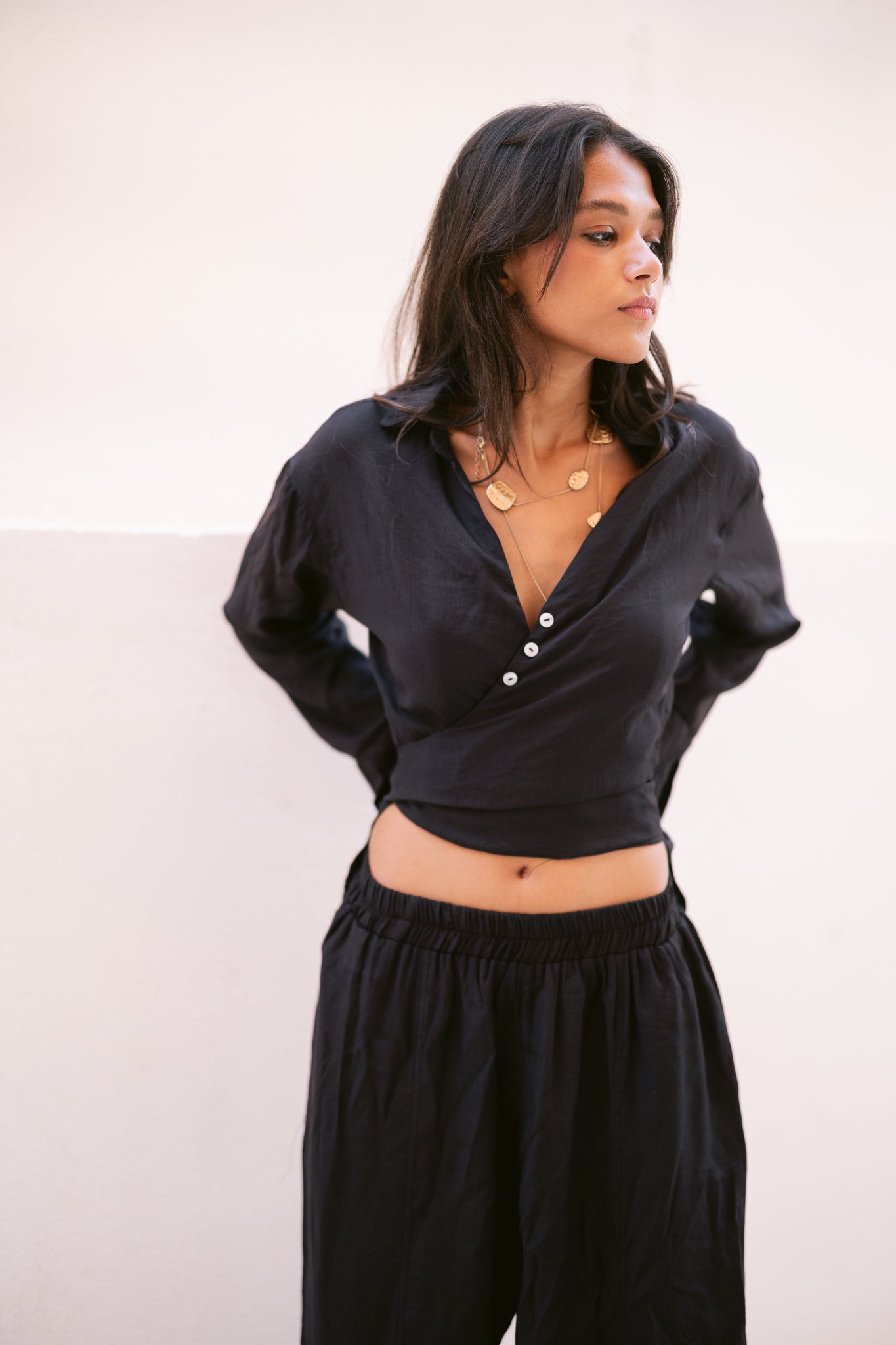 Linen Shirt & Pants Co-Ord in Black