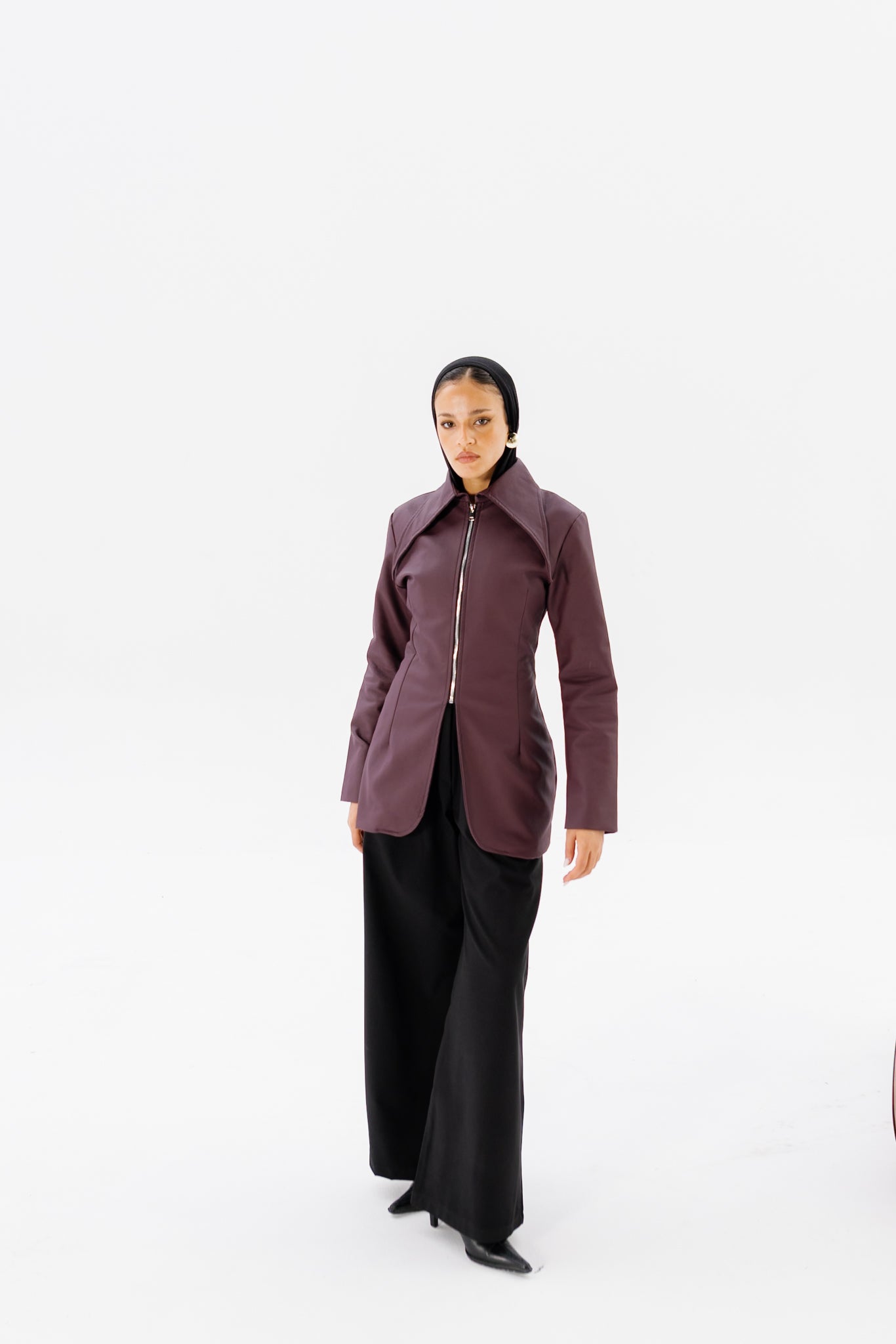 Fitted Leather Jacket - Burgundy