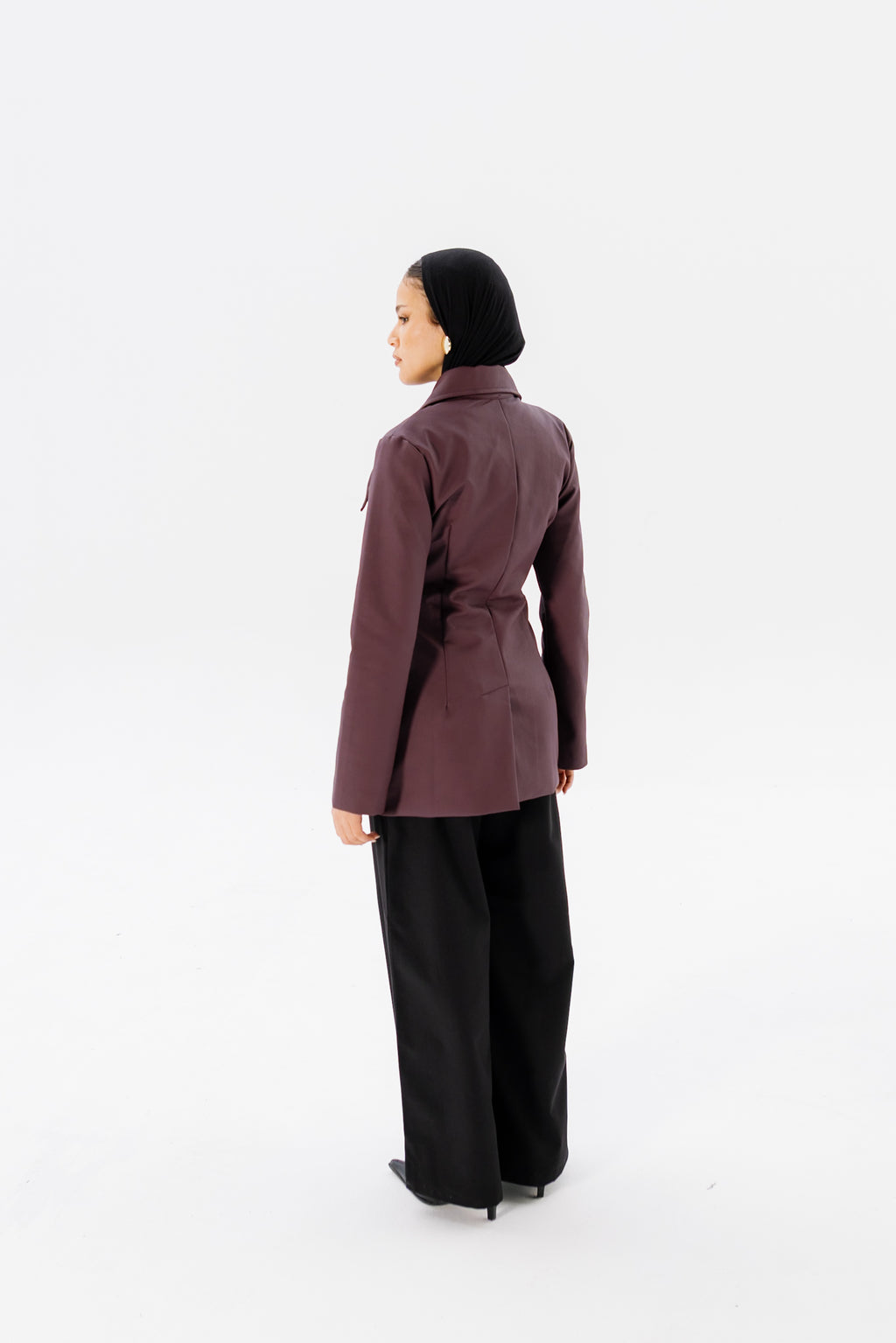 Fitted Leather Jacket - Burgundy
