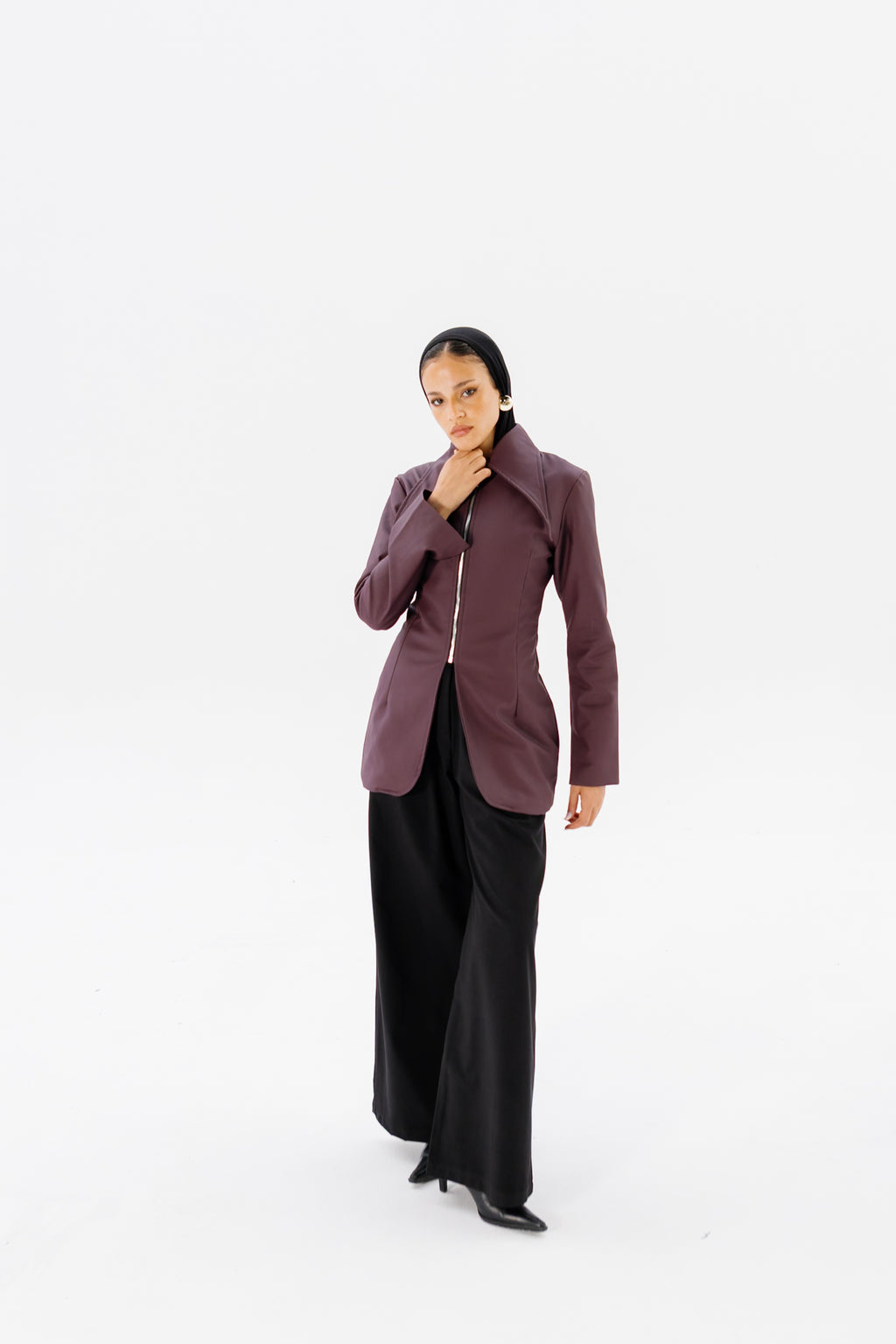 Fitted Leather Jacket - Burgundy