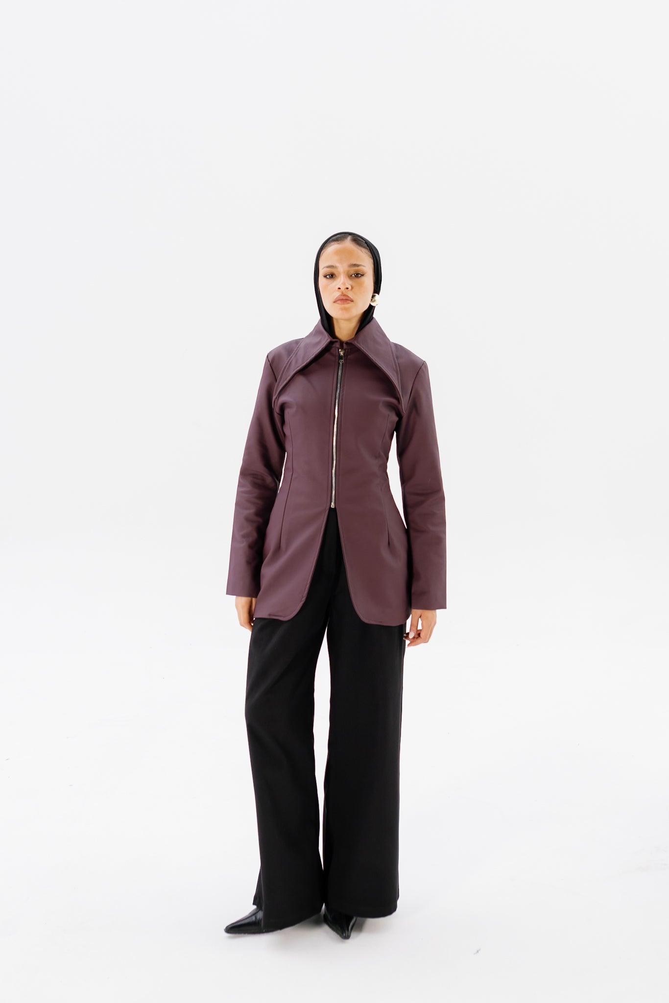 Fitted Leather Jacket - Burgundy