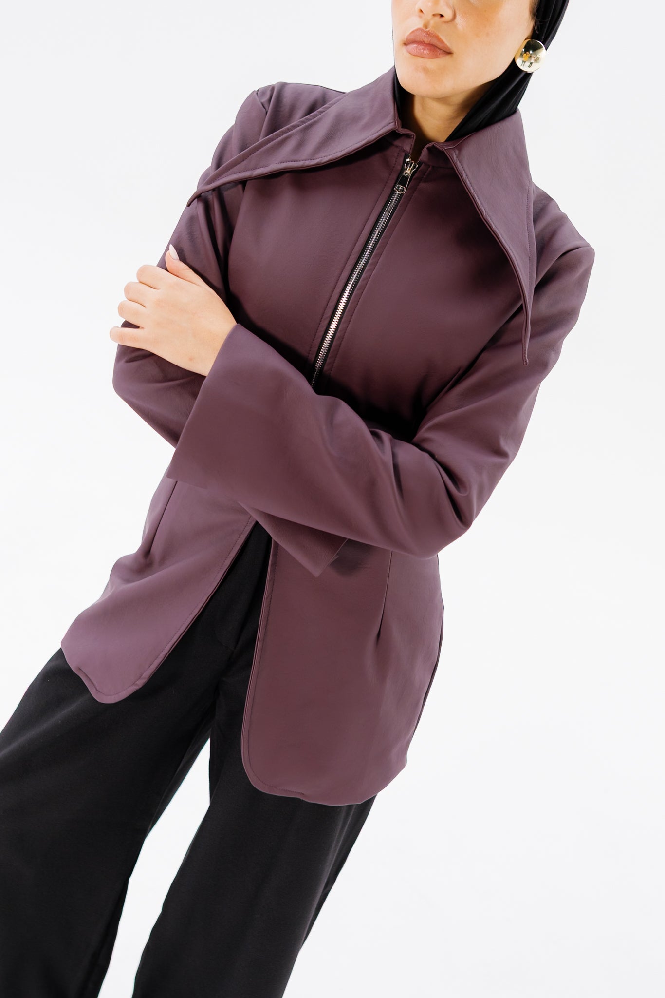 Fitted Leather Jacket - Burgundy