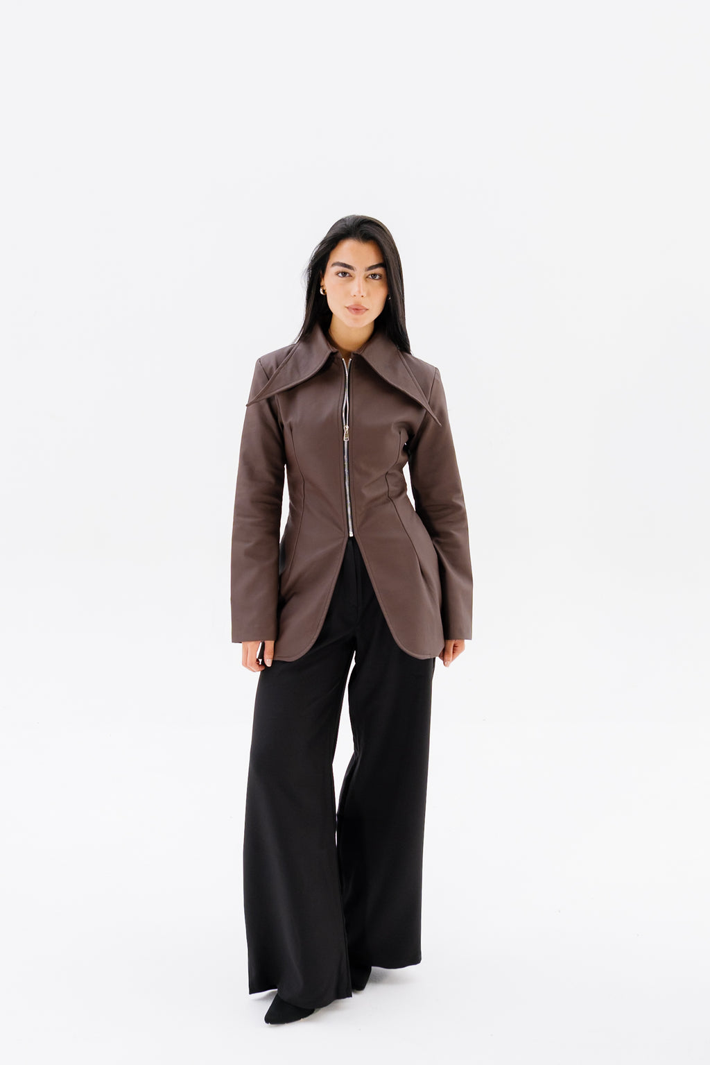 Fitted Leather Jacket - Brown