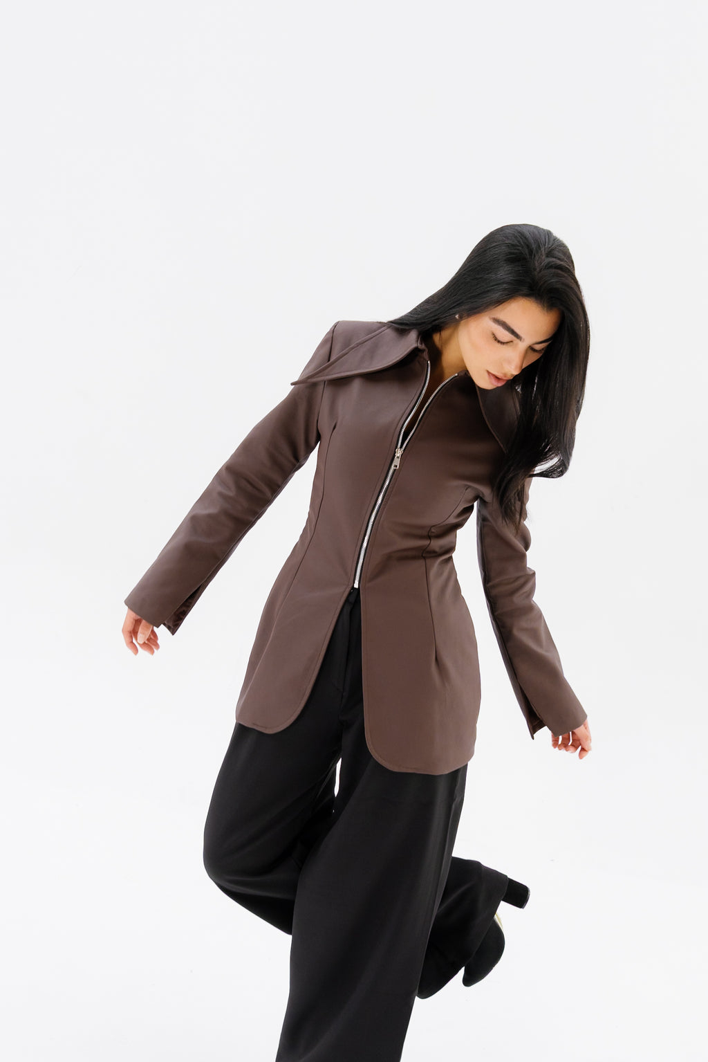 Fitted Leather Jacket - Brown