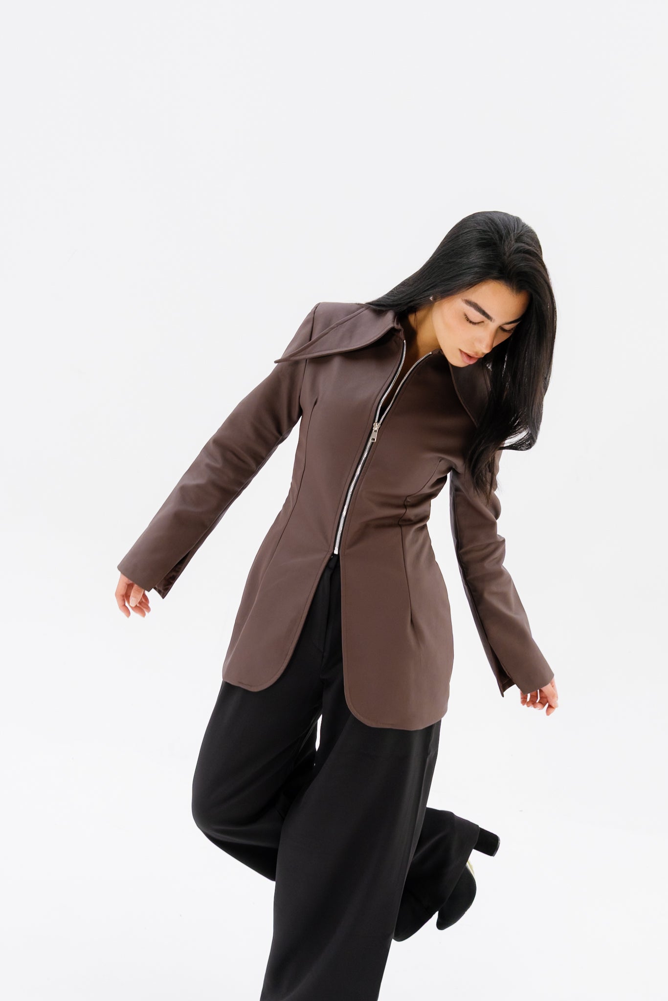 Fitted Leather Jacket - Brown