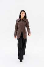 Fitted Leather Jacket - Brown