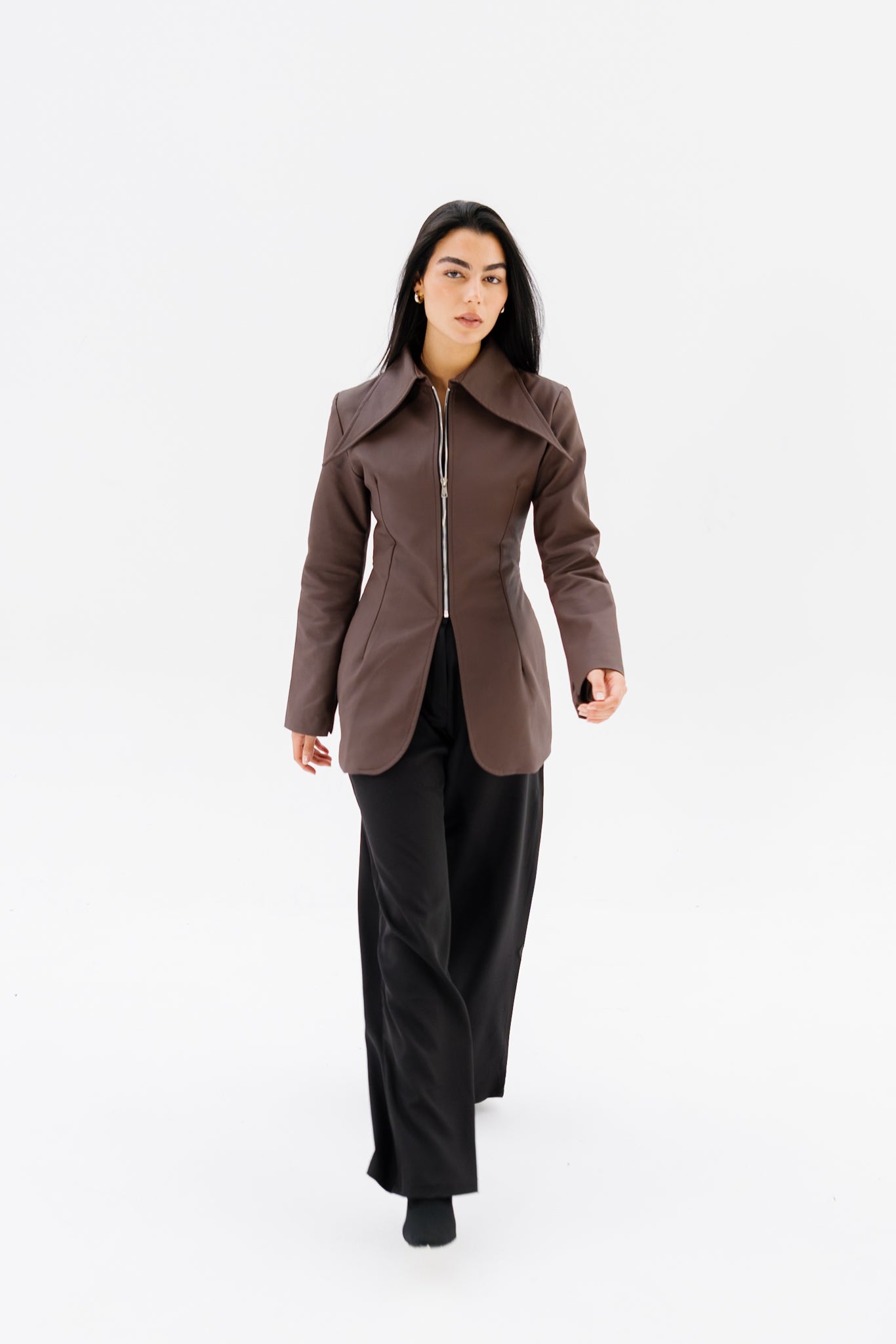 Fitted Leather Jacket - Brown